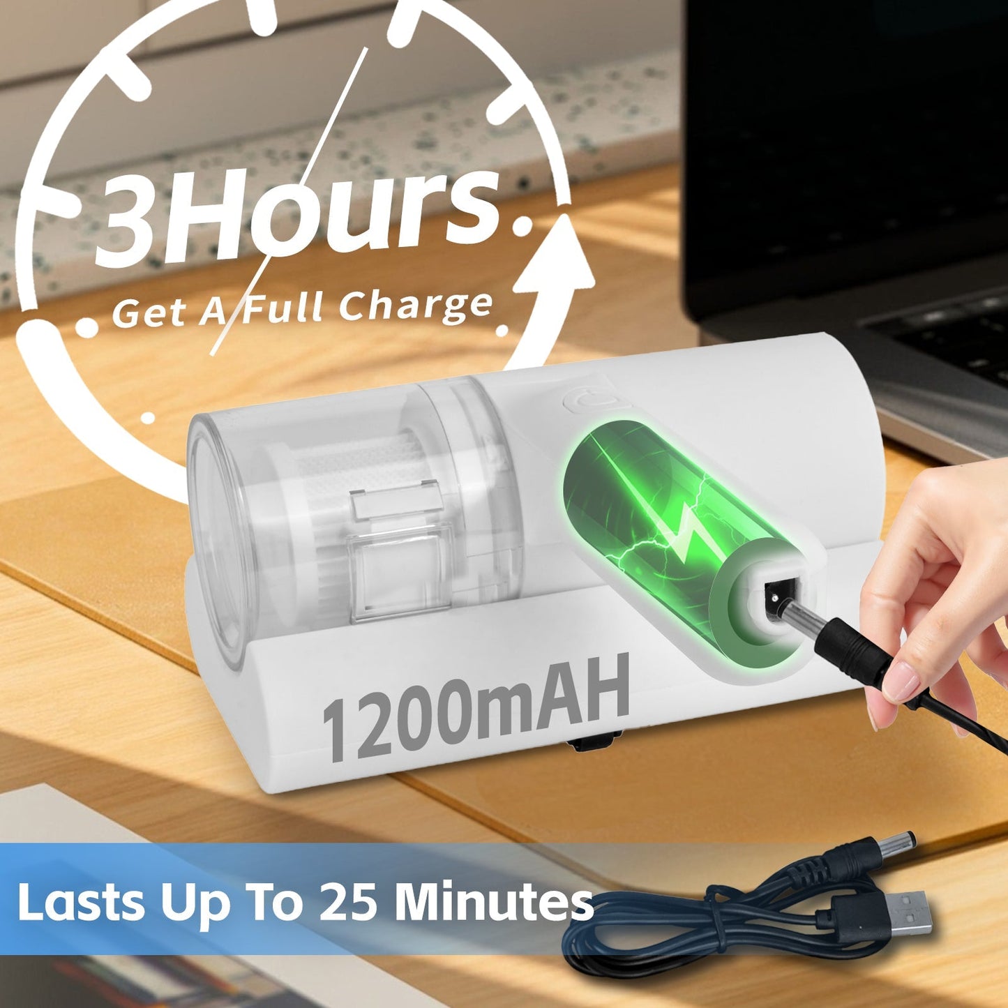 UV‑C Cordless Dust Mite Vacuum Handheld Sanitizing Cleaner with 1200 mAh Battery - Image 5