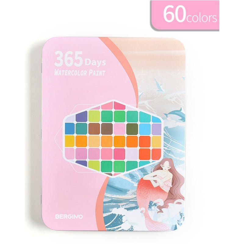 Water paint colour set with brush metal case Portable 60 PCs Concentrated block - Pink - Image 7