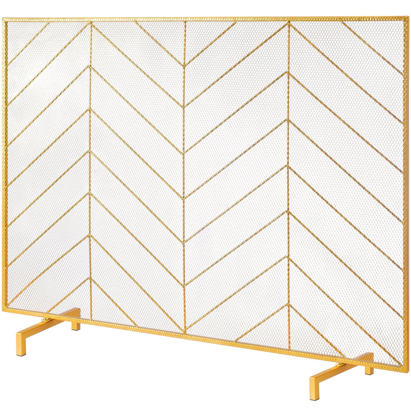 980x758MM Fireplace Screen 1-Panel Iron Mesh Spark Guard Modern Gold - Image 9