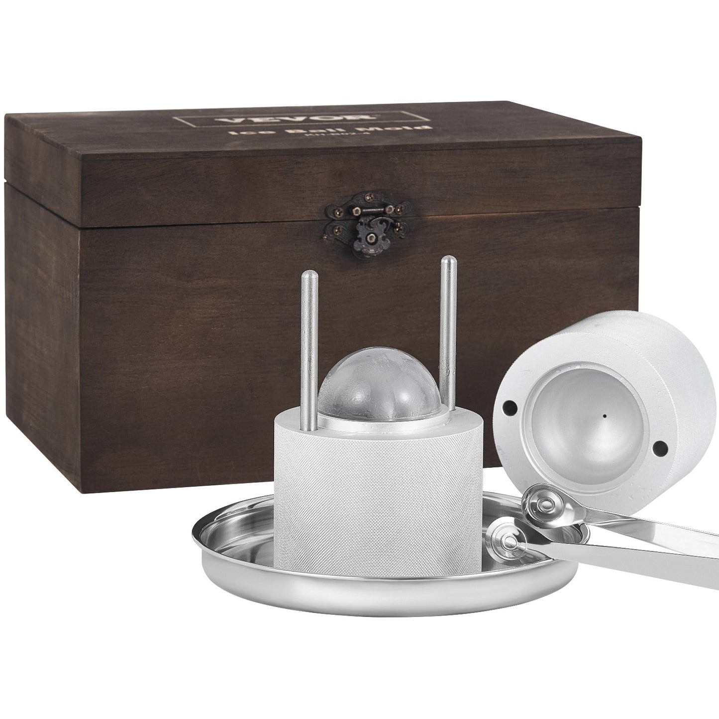 Ice Ball Press Kit, Aircraft Al Alloy Ice Press with Ice Block Mold, Large Mat, Tong, Drip Tray, One Glass, Round Ice Ball Maker 2.4"/60 mm Ice Sphere, for Whiskey, Cocktail on Party & Holiday - Image 9
