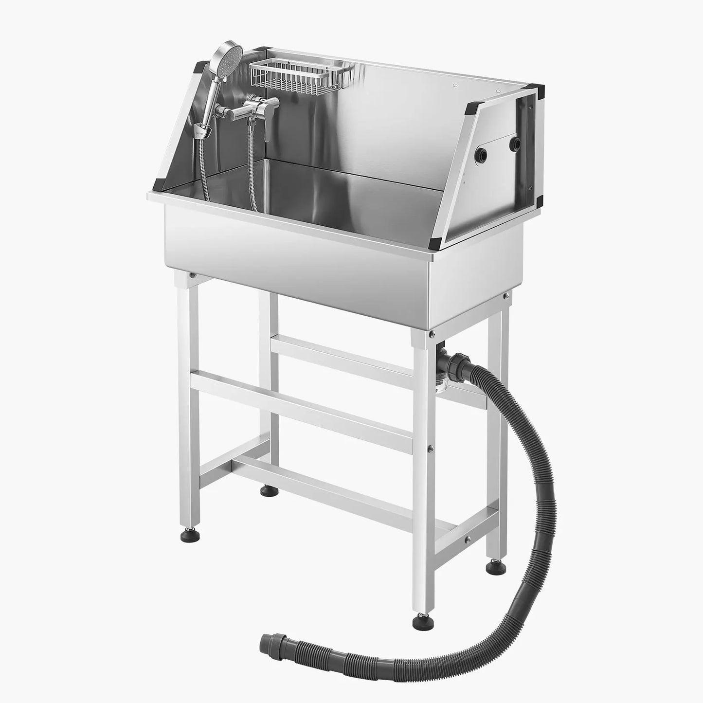 86.4 cm Stainless Steel Dog Washing Station, Pet Grooming Tub with Hot & Cold Faucet, Showerhead, Storage Rack, No-Bend All-in-One Bathtub, Home Wash Sink, Fits Small Cats and Dogs - Image 9