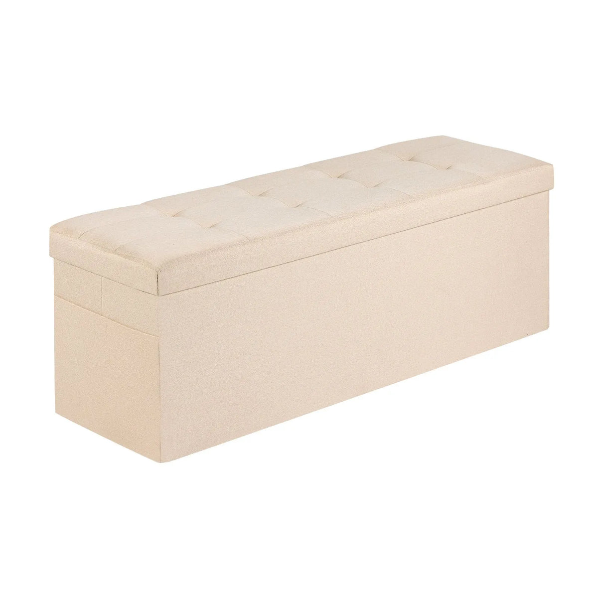 Foldable Storage Ottoman Bench, End of Bed Bench with Side Bags, Folding Upholstered Storage Chest Supports 660 lbs, Linen Bed Ottoman with Large Space for Living Room, Bedroom, Entryway, Beige - Image 9