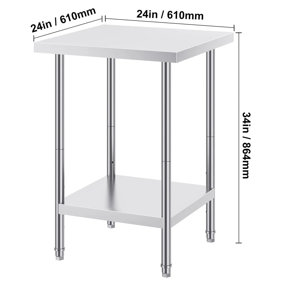 Stainless Steel Prep Table, 24 x 24 x 34 Inch, Heavy Duty Metal Worktable with 3 Adjustable Height Levels, Commercial Workstation for Kitchen Garage Restaurant Backyard - Image 8