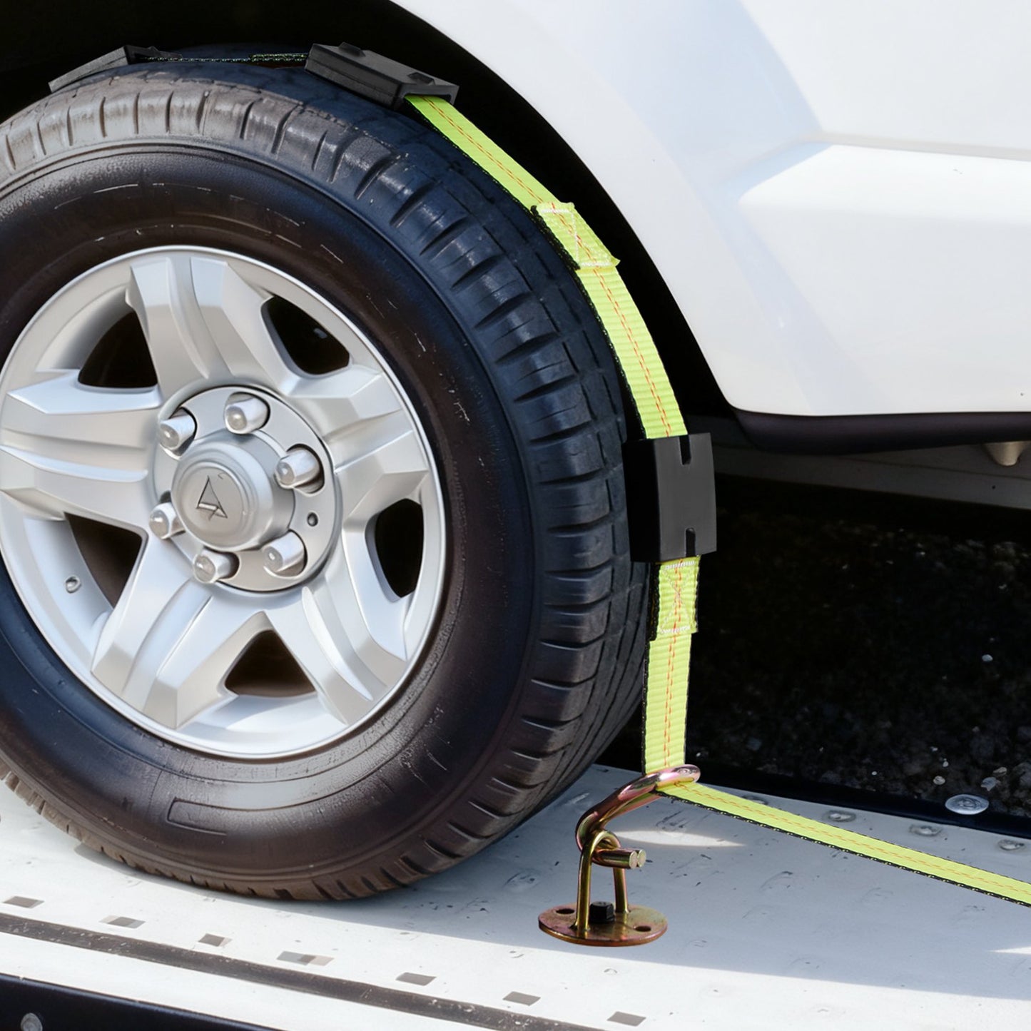 Wheel Chock Tie-Down Kit, Deck-Style Trailer Tie Down Strap, Car Tie Down Kit with J-Hook, Break Strength 4540 kg & Working Load 1512 kg Motorcycle Tie-Down System for SUVs, Trailers, Trucks - Image 8