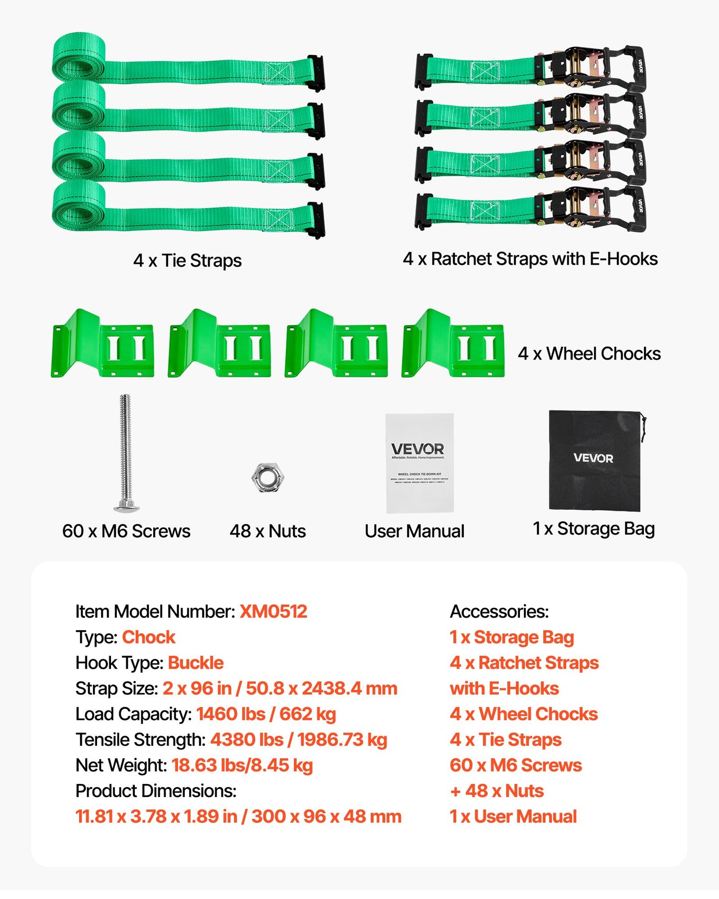 Wheel Chock Tie-Down Kit, Chock-Style Trailer Tie Down Strap, Car Tie Down Kit with Buckle, Break Strength 1986.73 kg & Working Load 662 kg Motorcycle Tie-Down System E-Hooks for ATVs, UTVs - Image 7