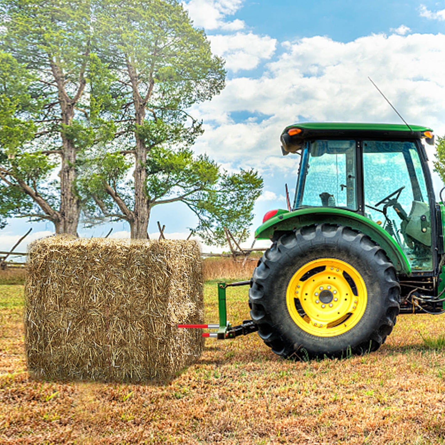 Hay Spear 32" Bale Spear 1350 lbs Capacity, Bale Spike Quick Attach Square Hay Bale Spears 1.4" Wide, Red Coated Bale Forks, Bale Hay Spike with Hex Nut & Sleeve for Buckets Tractors Loaders - Image 8