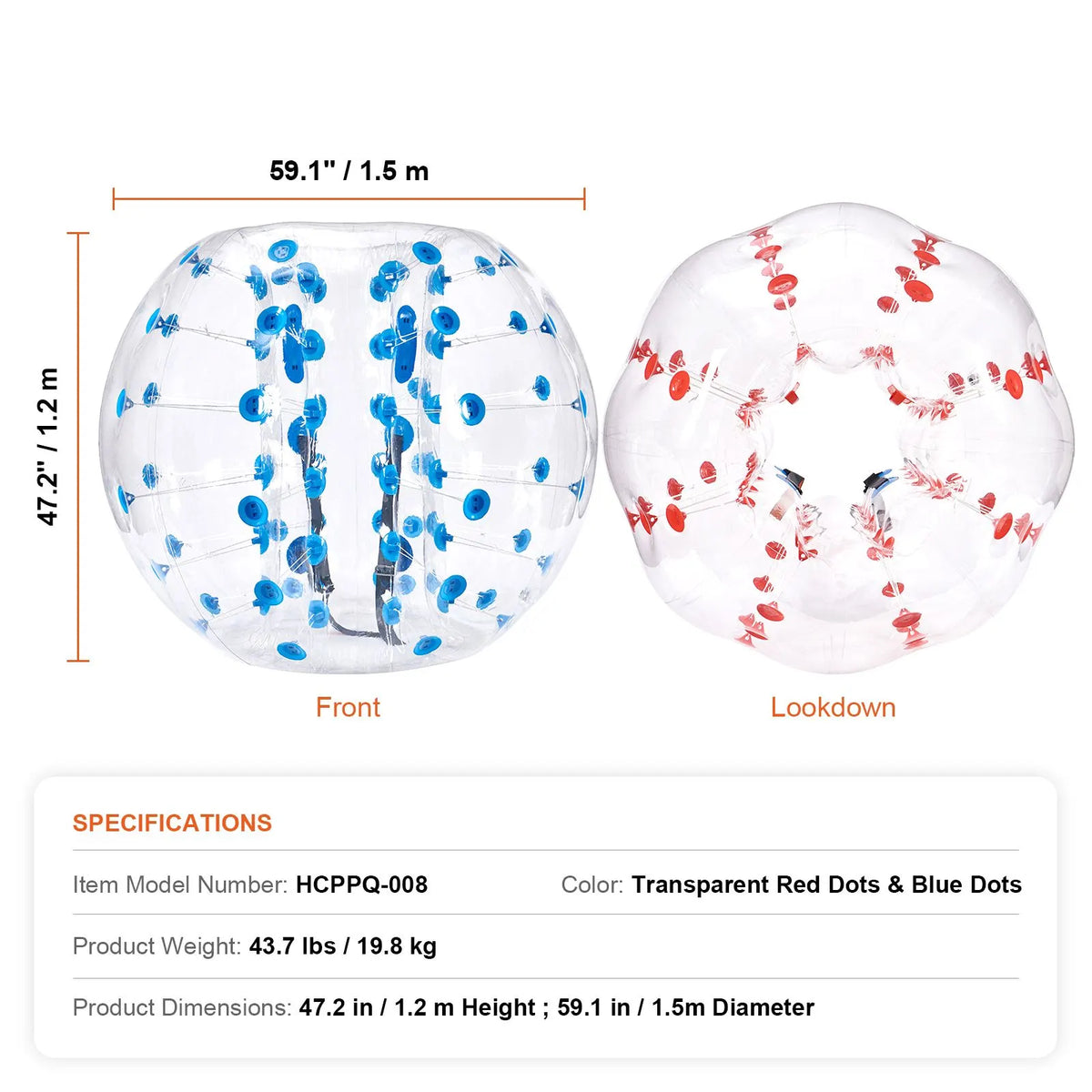 Inflatable Bumper Balls 2-Pack, 5FT/1.5M Body Sumo Zorb Balls for Teen & Adult, 0.8mm Thick PVC Human Hamster Bubble Balls for Outdoor Team Gaming Play, Bumper Bopper Toys for Garden, Yard, Park - Image 7