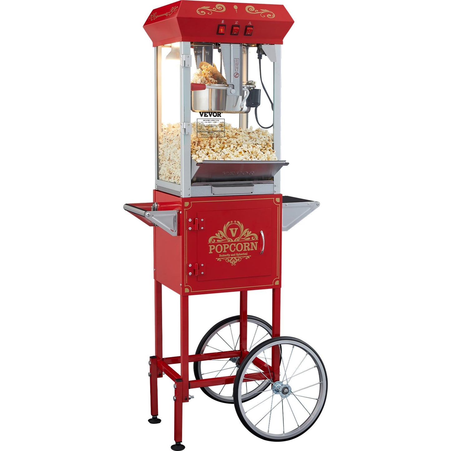 Popcorn Popper Machine with Cart Popcorn Maker 850W 8 Oz 48 Cups Red - Image 9