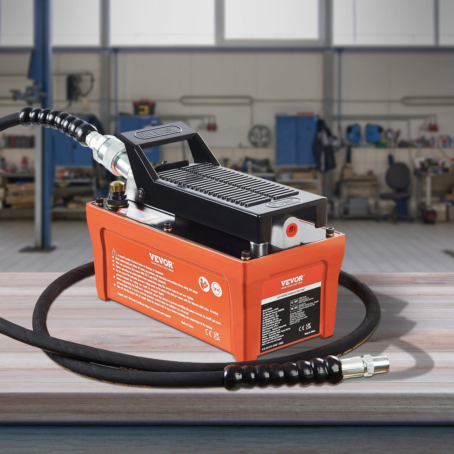 Air Hydraulic Pump, 10,000 PSI 1/2 Gal Reservoir, NPT 3/8" Oil Outlet, NPT 1/4" Inlet, 6.6 ft Pipe, Foot Actuated Hydraulic Pump Air Treadle for Auto Body Frame Machines and Pulling Post, Orange - Image 8