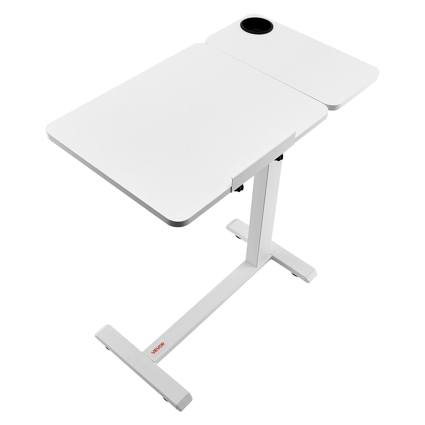 Overbed Table, Mobile Bed Side Table with Flip Desktop and 4 Hidden Wheels, Height & Angle Adjustable Rolling Laptop Desk with Cup Holder, Portable Over Bed Desk for Home, Office, Study, White - Image 9
