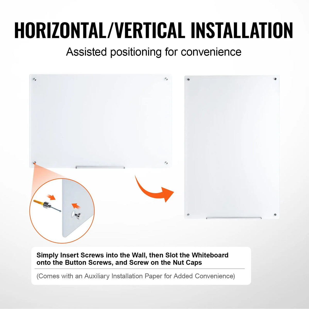 Magnetic Glass Whiteboard, Dry Erase Board 36"x24", Wall-Mounted Large White Glassboard Frameless, with Marker Tray, an Eraser and 2 Markers, White - Image 5