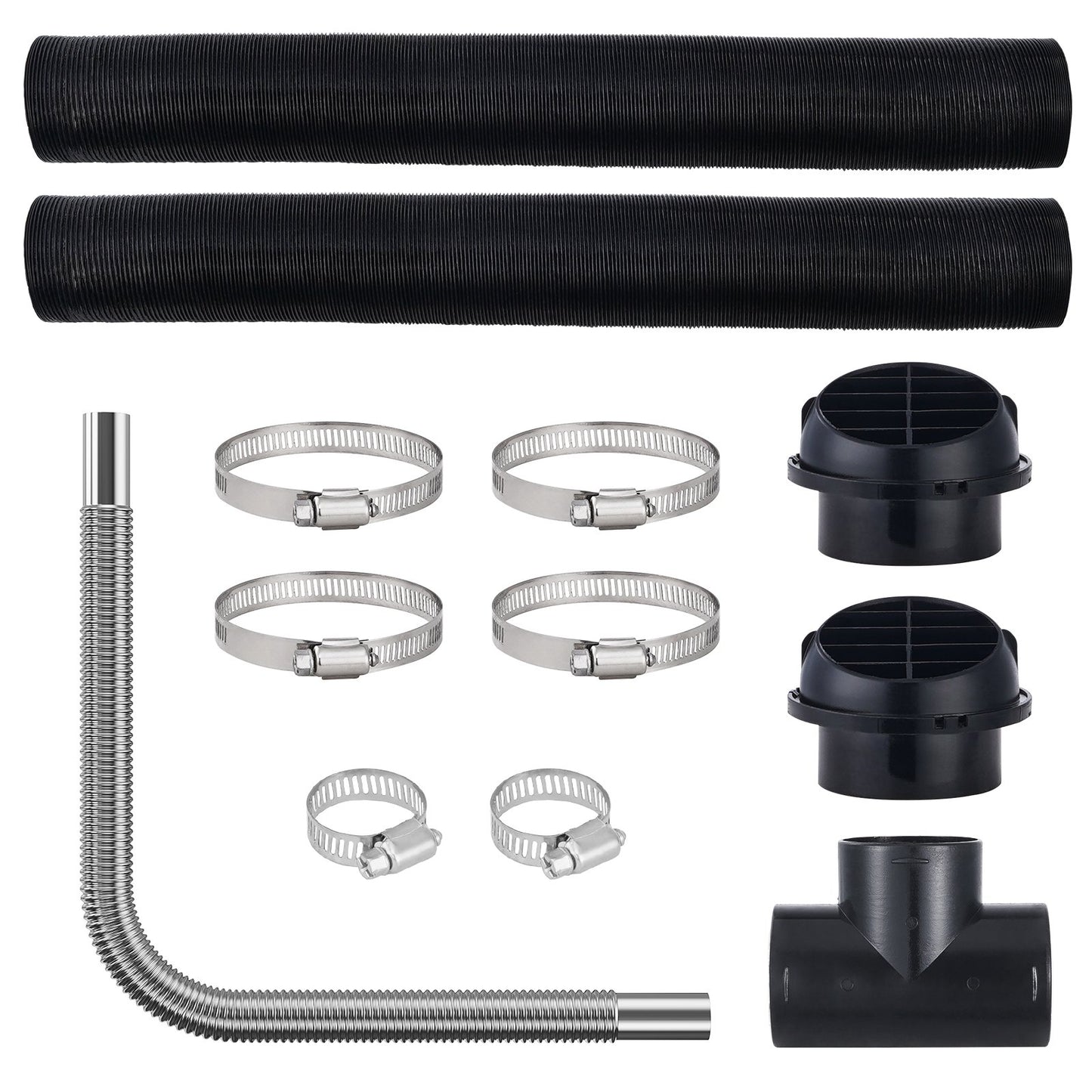 Diesel Heater Pipe Ducting Set, 3" Extendable Air Duct Hose, 1" Stainless Steel Exhaust Pipe, 2 Air Vents, Tee Air Outlet Connector and Hose Clamps, for 2KW/5KW/8KW Diesel Parking Heaters - Image 9