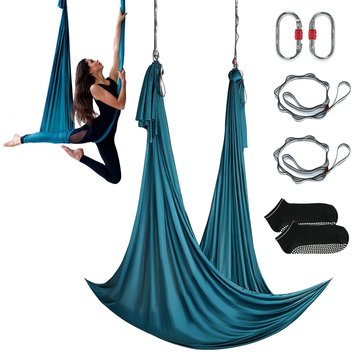Aerial Yoga Hammock & Swing, 5 m Length Aerial Yoga Starter Kit with 100gsm Nylon Fabric, Full Rigging Hardware & Easy Set-up Guide, Antigravity Flying for All Levels Fitness Bodybuilding, Green - Image 9