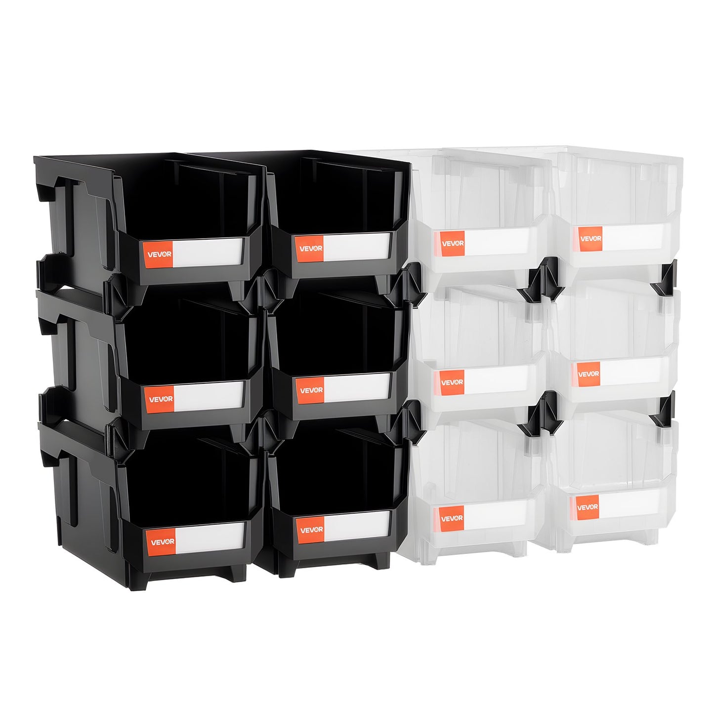 Plastic Stackable Storage Bins, 37.7 x 21.5 x 18 cm (12 Pack), Plastic Containers for Organizing & Storage Bins for Garage, Small Parts, Office Supplies, Other Accessories, Black & Transparent - Image 9
