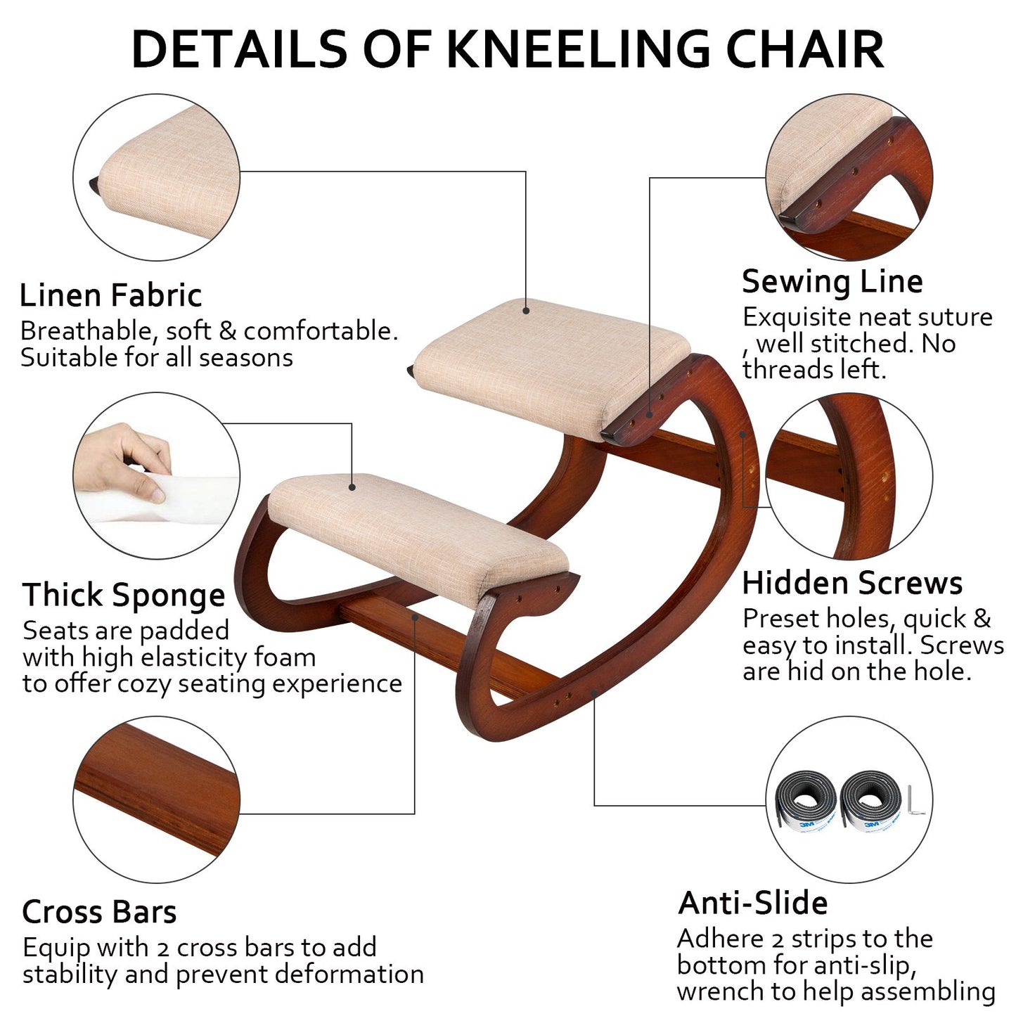 Ergonomic Kneeling Chair Wooden Neck Pain Relief Relieve Fatigue Wood Stool - Image 9