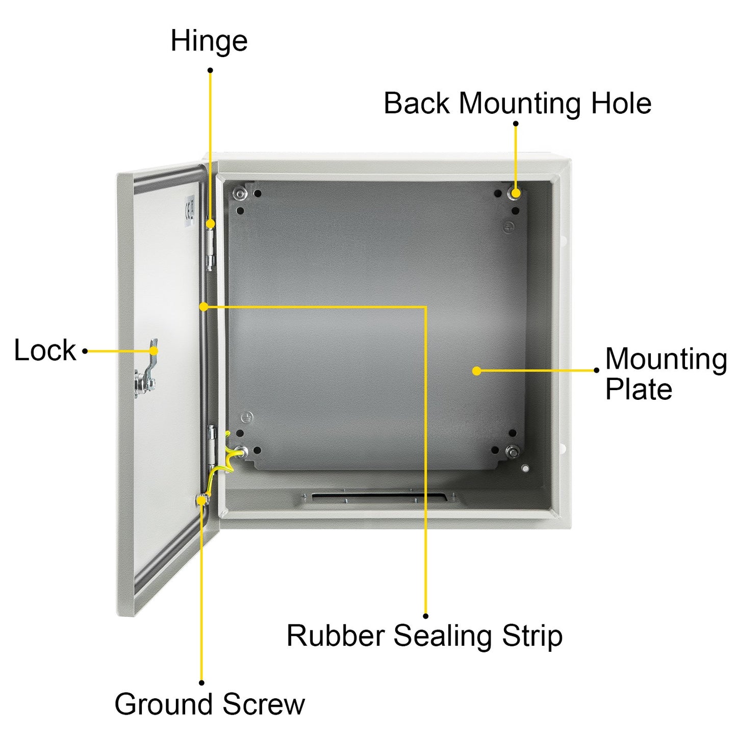 NEMA Steel Enclosure, 12 x 12 x 6''steel electrical box
electrical enclosur NEMA 4X Steel Electrical Box, IP66 Waterproof & Dustproof, Outdoor/Indoor Electrical Junction Box, with Mounting Plat - Image 9