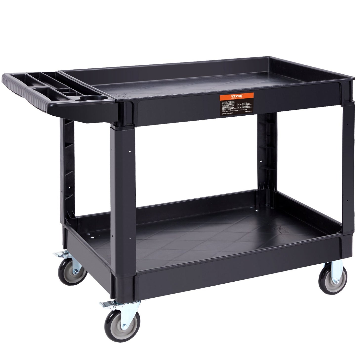 Utility Service Cart, 2 Shelf 550LBS Heavy Duty Plastic Rolling Utility Cart with 360° Swivel Wheels (2 with Brakes), Large Lipped Shelf, Ergonomic Storage Handle for Warehouse/Garage/Cleaning - Image 9