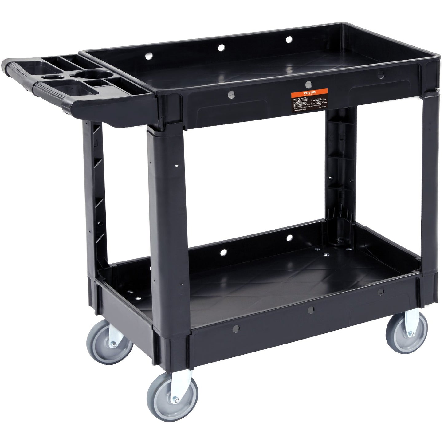 Utility Service Cart, 2 Shelf 550LBS Heavy Duty Plastic Rolling Utility Cart with 360° Swivel Wheels, Medium Lipped Shelf, Ergonomic Storage Handle for Warehouse/Garage/Cleaning/Office - Image 9