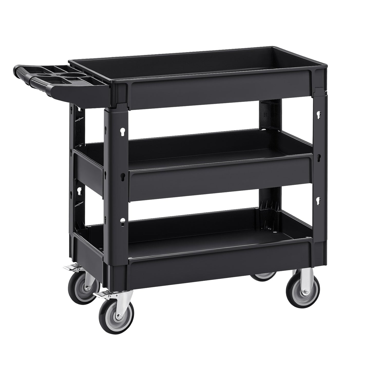Utility Service Cart, 550 LBS Laod Capacity, 3 Shelf Heavy Duty Plastic Rolling Utility Cart with 360° Swivel Wheels (2 with Brakes), Ergonomic Storage Handle for Warehouse/Garage/Cleaning - Image 9