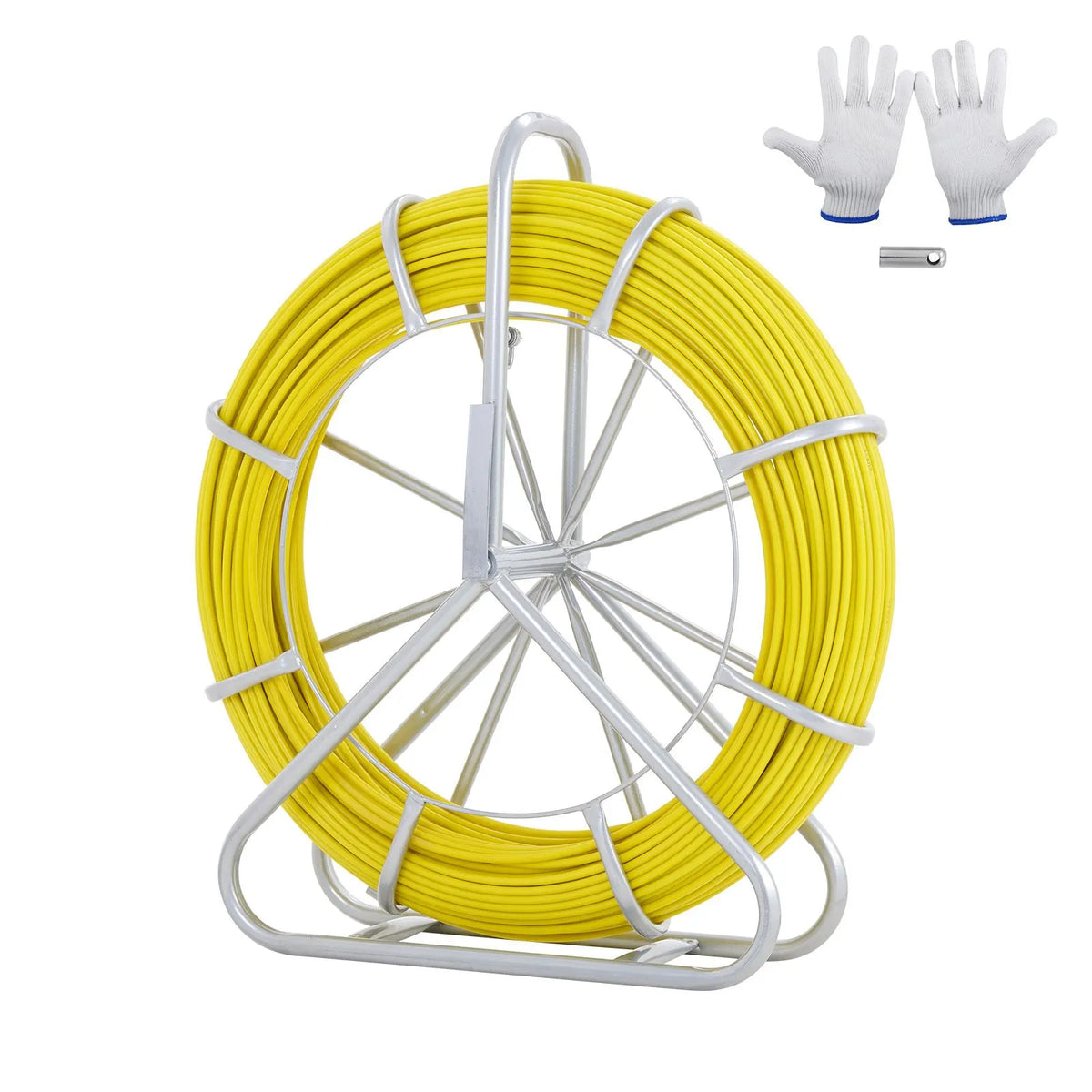 Fish Tape Fiberglass, 182.88 m, 7.9 mm, Duct Rodder Fishtape Wire Puller, Cable Running Rod with Steel Reel Stand, 3 Pulling Heads, Fishing Tools for Walls and Electrical Conduit, Non-Conductive - Image 9