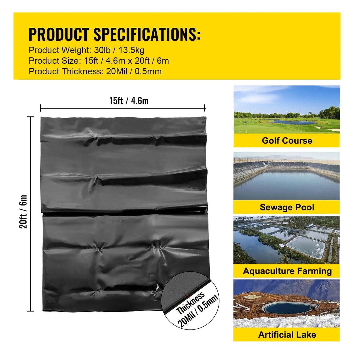 LLDPE Pond Liner 15x20 ft, Pond Liner 20 Mil, Fish Pond Liners for Waterfall, Pond and Fish Ponds - Image 7