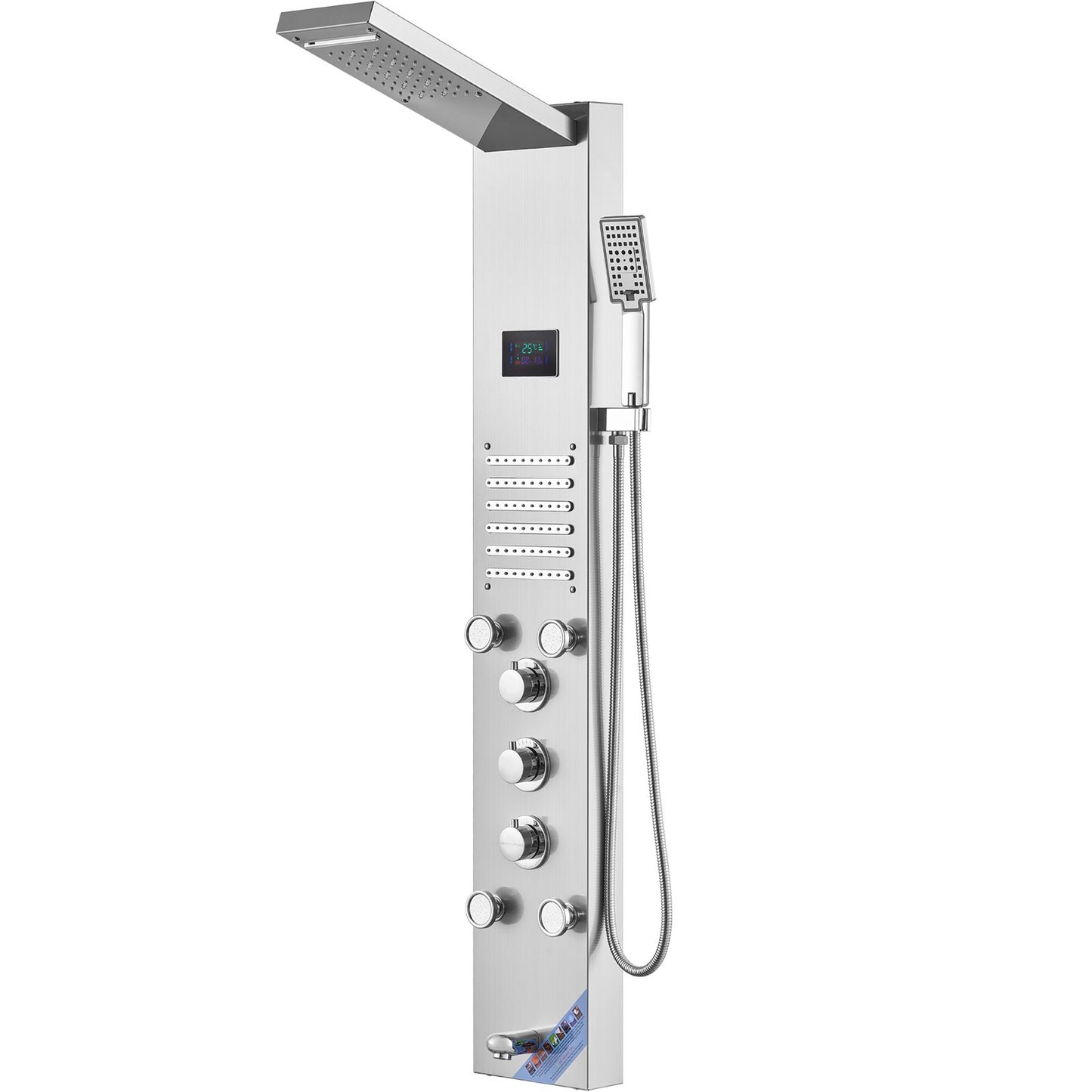 Shower Panel System, 6 Shower Modes, LED & Screen Hydroelectricity Shower Panel Tower, Rainfall, Waterfall, 5 Massage Jets, Tub Spout, Handheld Shower, Stainless Steel Wall-Mounted Shower Set - Image 9