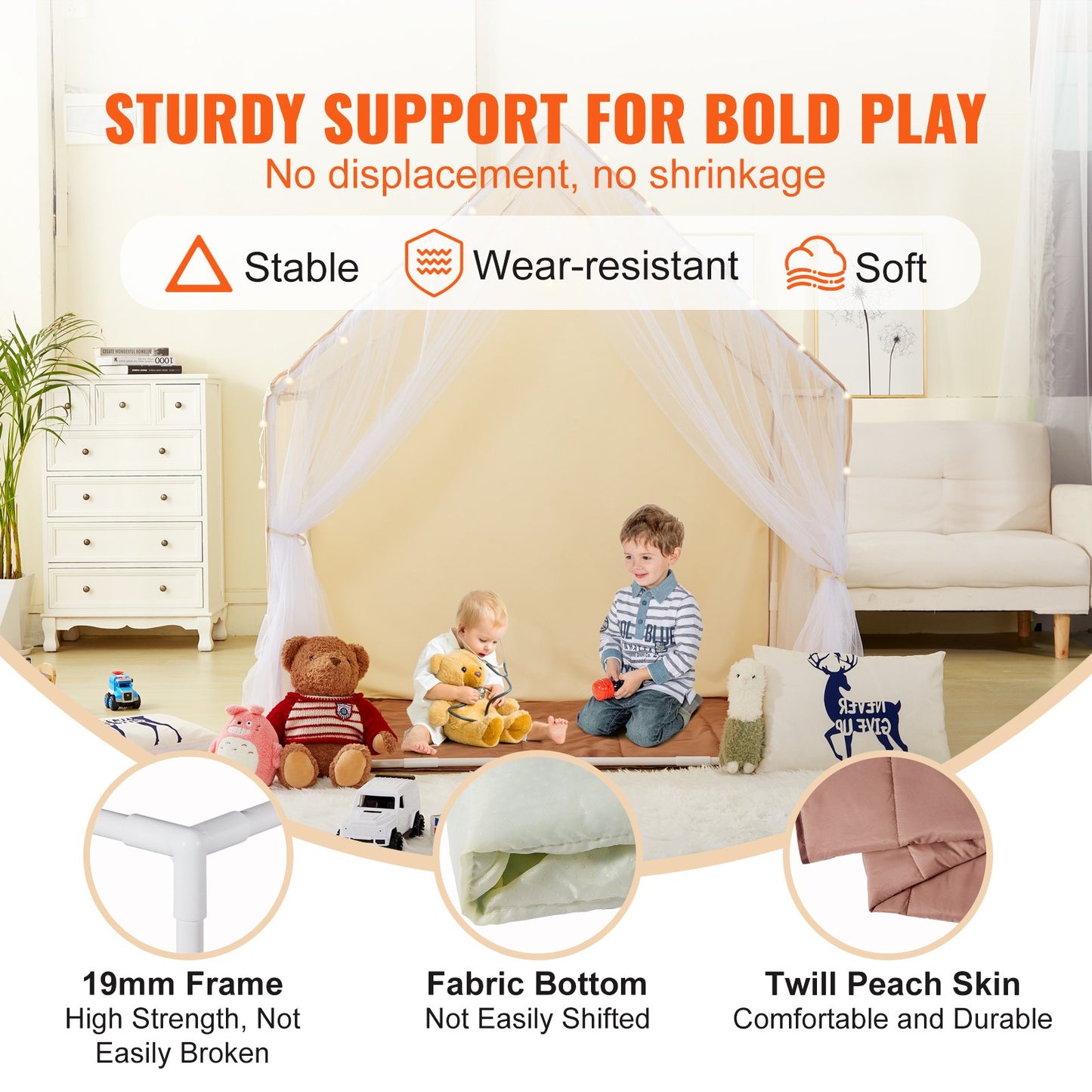Kids Play Tent, Kids Tent for Kids 1-5 Years Old, Toddler Tent with Mat and Tent Lamp, Tent for Kids with Windows for Indoor and Outdoor, Yurt Tent for Boys and Girls, Beige - Image 3