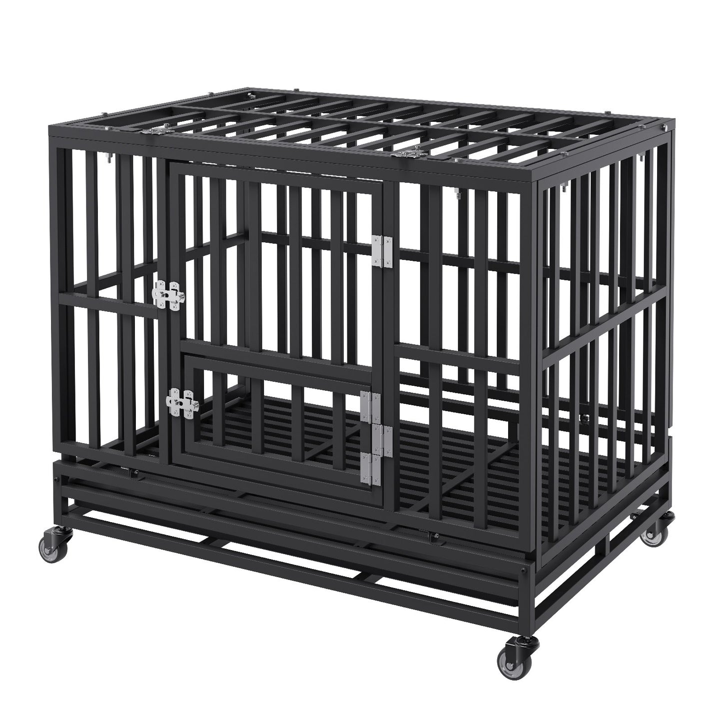Heavy Duty Dog Crate 38 in Metal Dog Kennel with Wheels and Removable Tray - Image 9