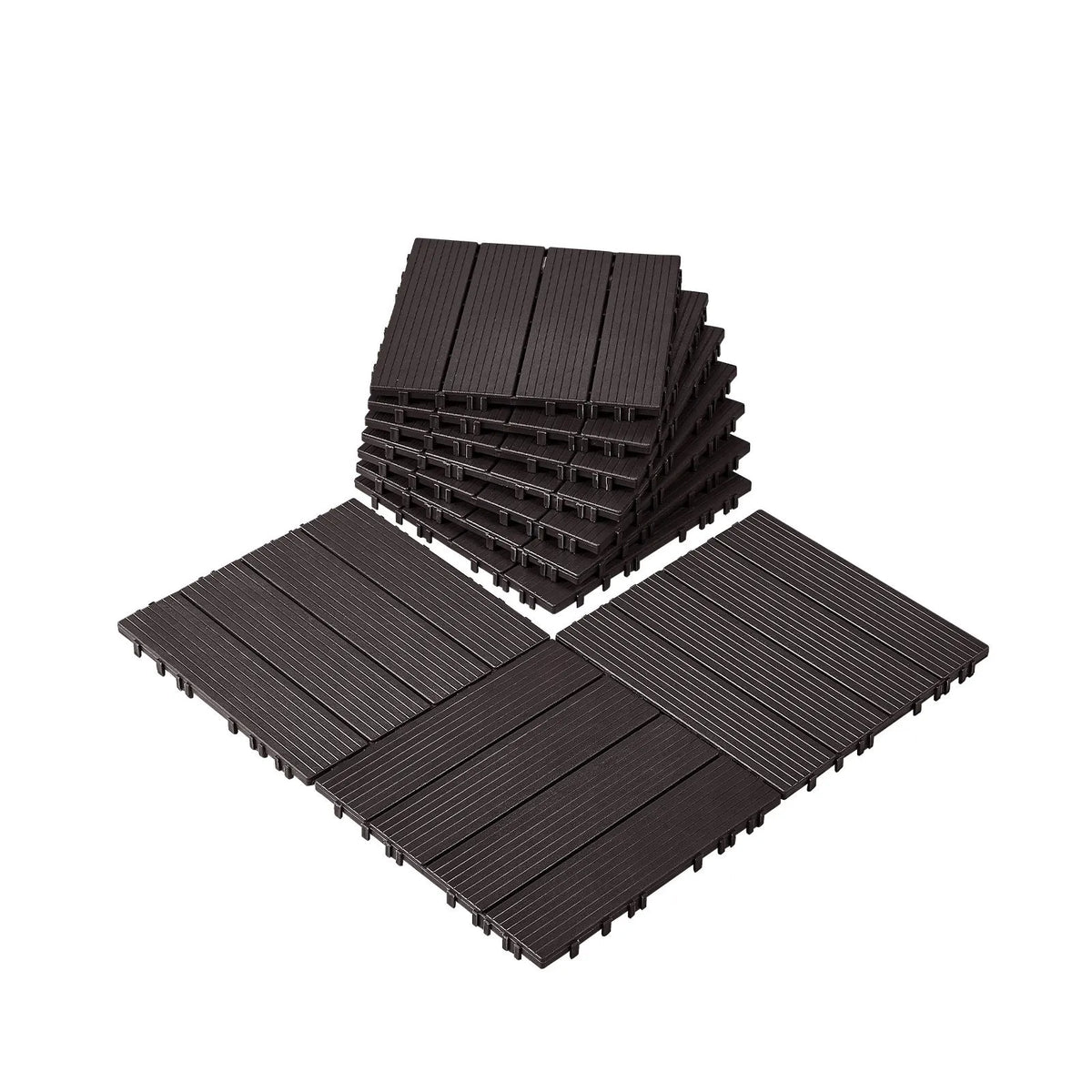Interlocking Deck Tiles, 10 Pack,12"x12" 10 sq. ft Plastic Waterproof Outdoor Flooring All Weather Use, Patio Floor Decking Covering Tiles for Porch Poolside Balcony Backyard, Dark Brown - Image 9