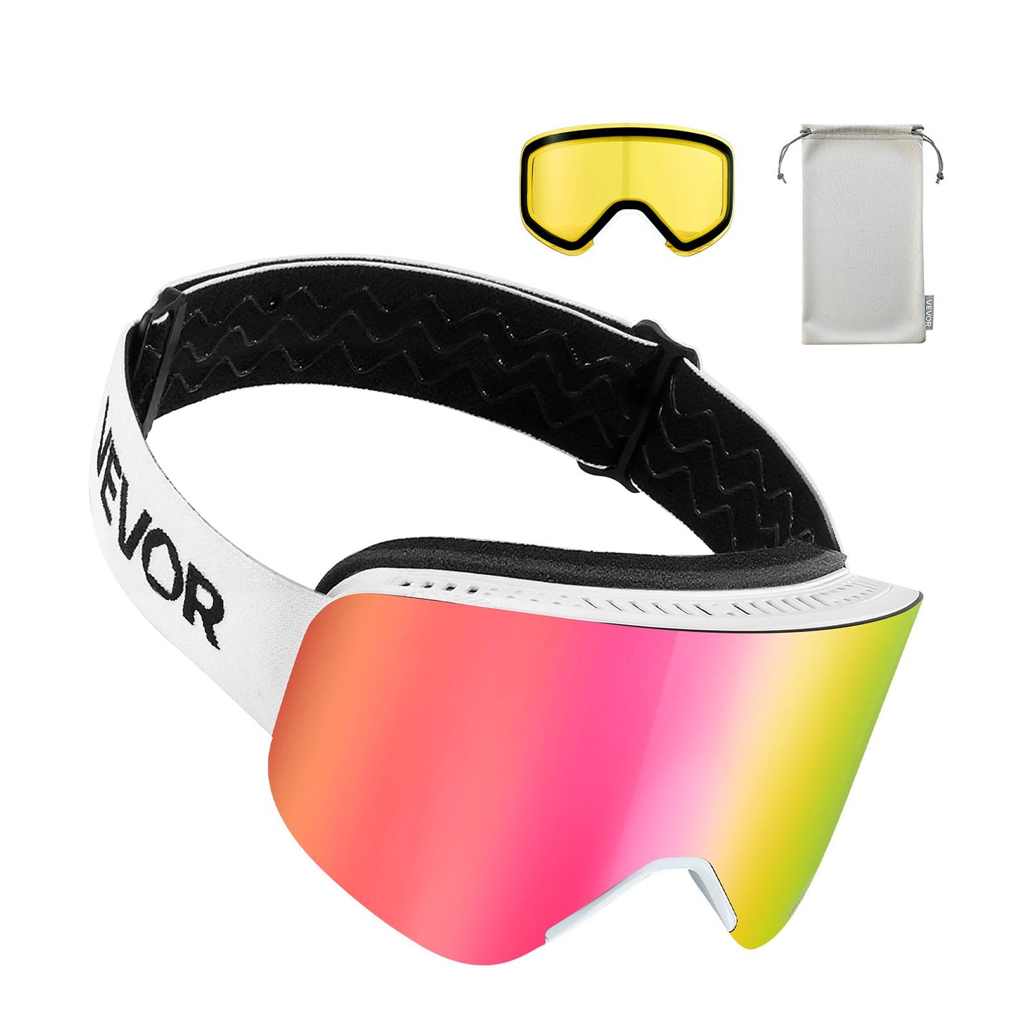 Frameless Ski Goggles, Magnet Cylindrical Lens with Pink Revo Coating, OTG Anti fog Snow Goggles for Men Women Youth, TPU Frame & Ventilation Structure, Fit for Skiing, Skating, Snowboarding - Image 9