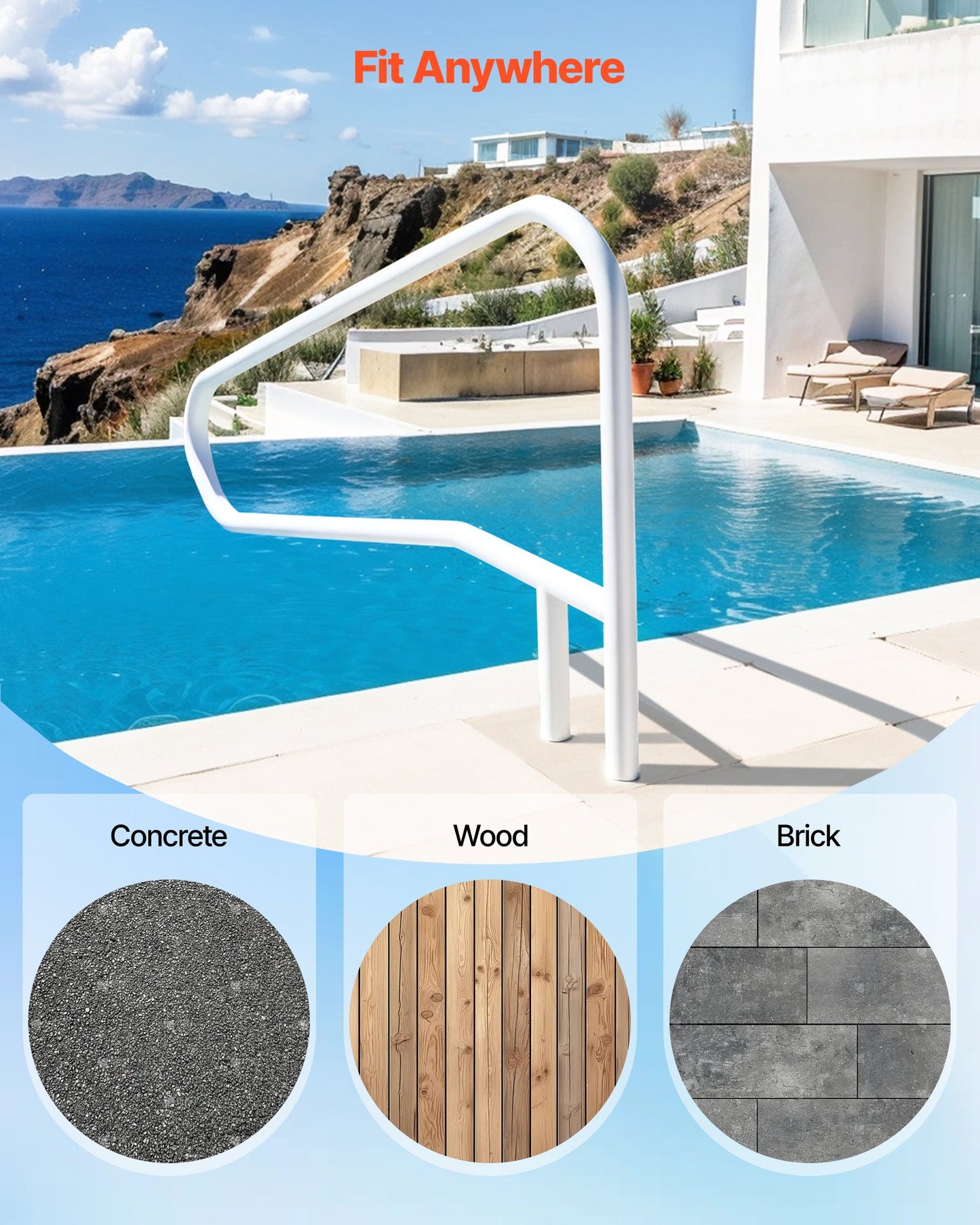 Pool Rail, 137.1 x 81.3 cm Pool Handrail, 100kg Load Capacity Heavy Duty Stainless Steel Swimming Handrail, Seamless Welding, Recessed or Base Mount, for Poolside, Water Parks, Spa Centers - Image 6