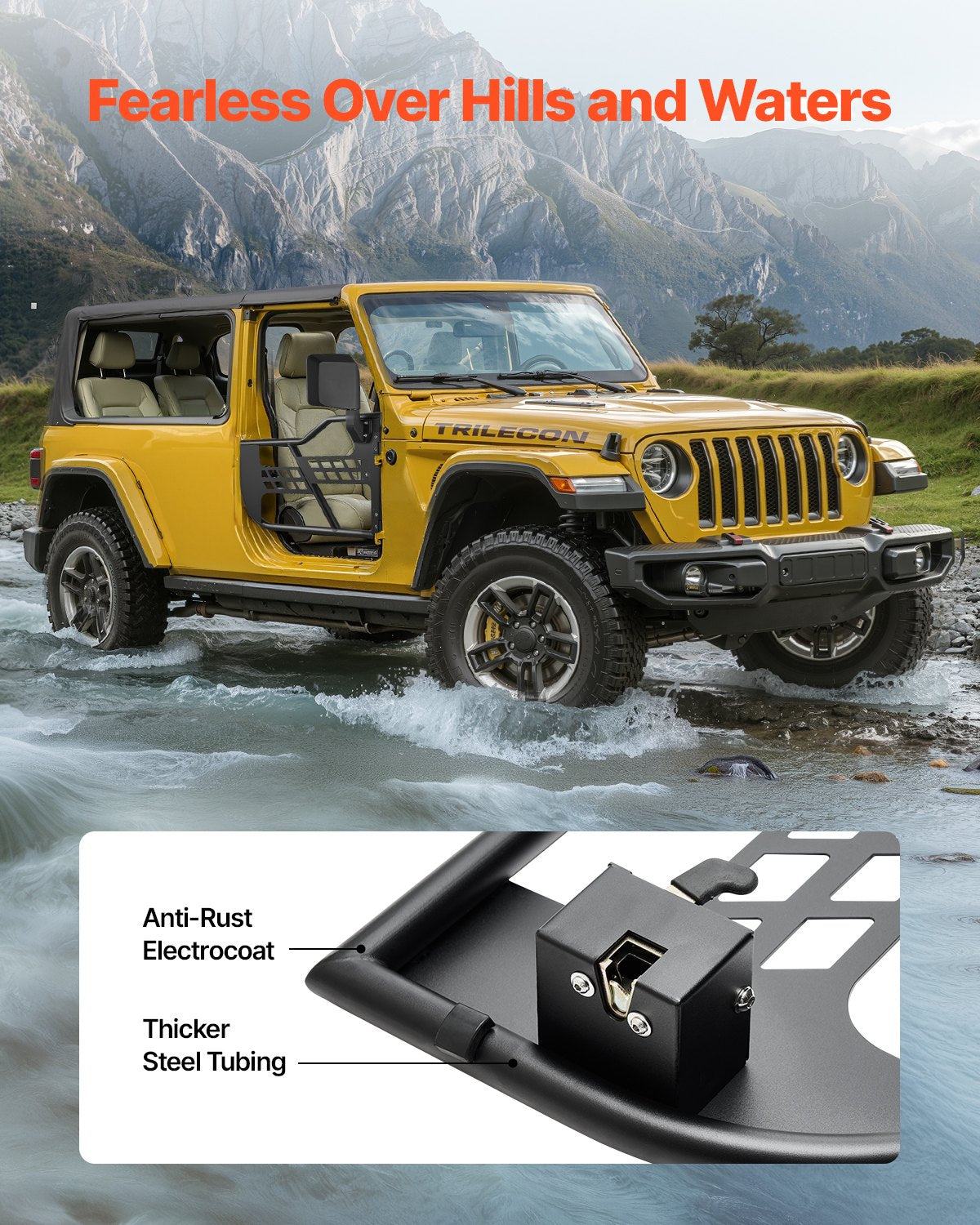 Jeep Tube Doors, 2-Door, Hunting Style Jeep Tubular Door with Heavy-Duty Hinges & OE Latch, Jeep Doors with Rear View Mirrors, Fit for 2018-2024 Jeep Wrangler JL & 2020-2024 Jeep Gladiator JT - Image 6