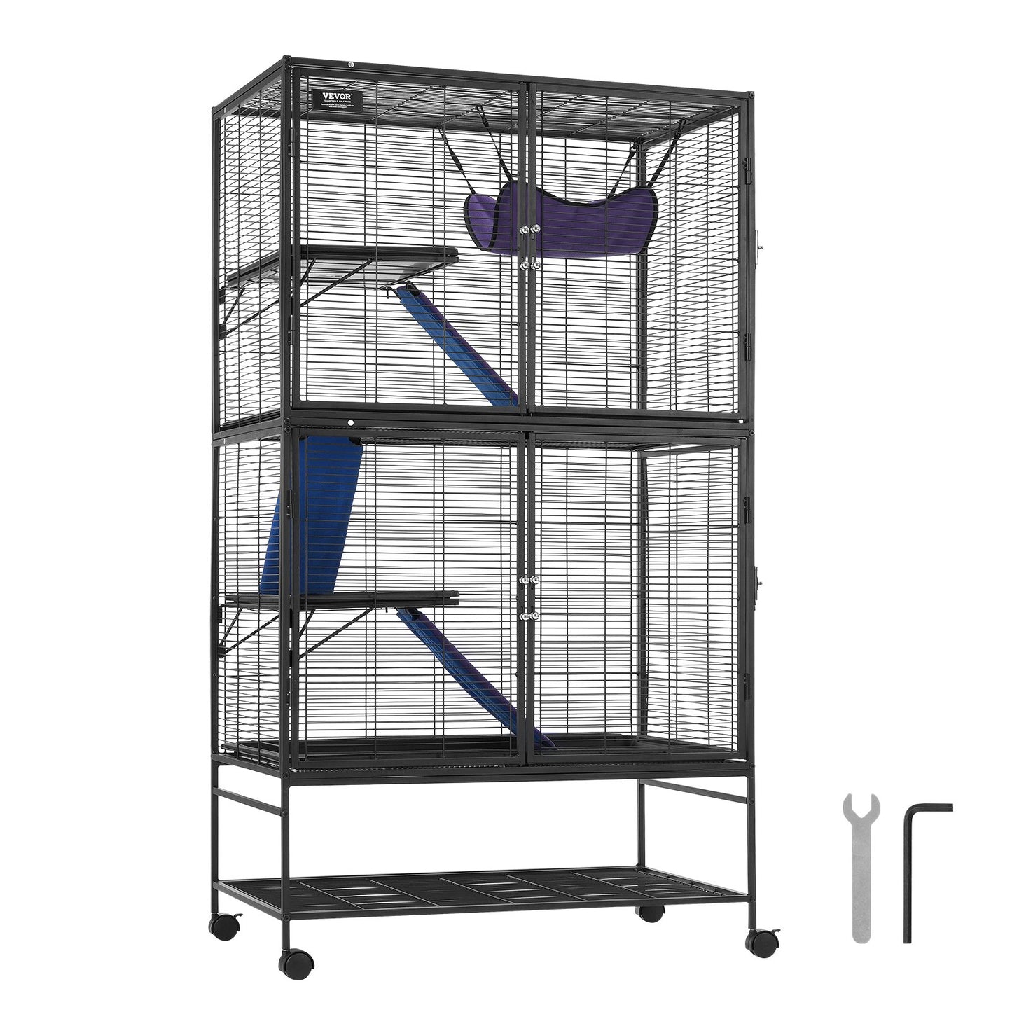 64.6" Metal Small Animal Cage 4-Tier Rolling Ferret Cage with Tray 3 Ramps - Image 9