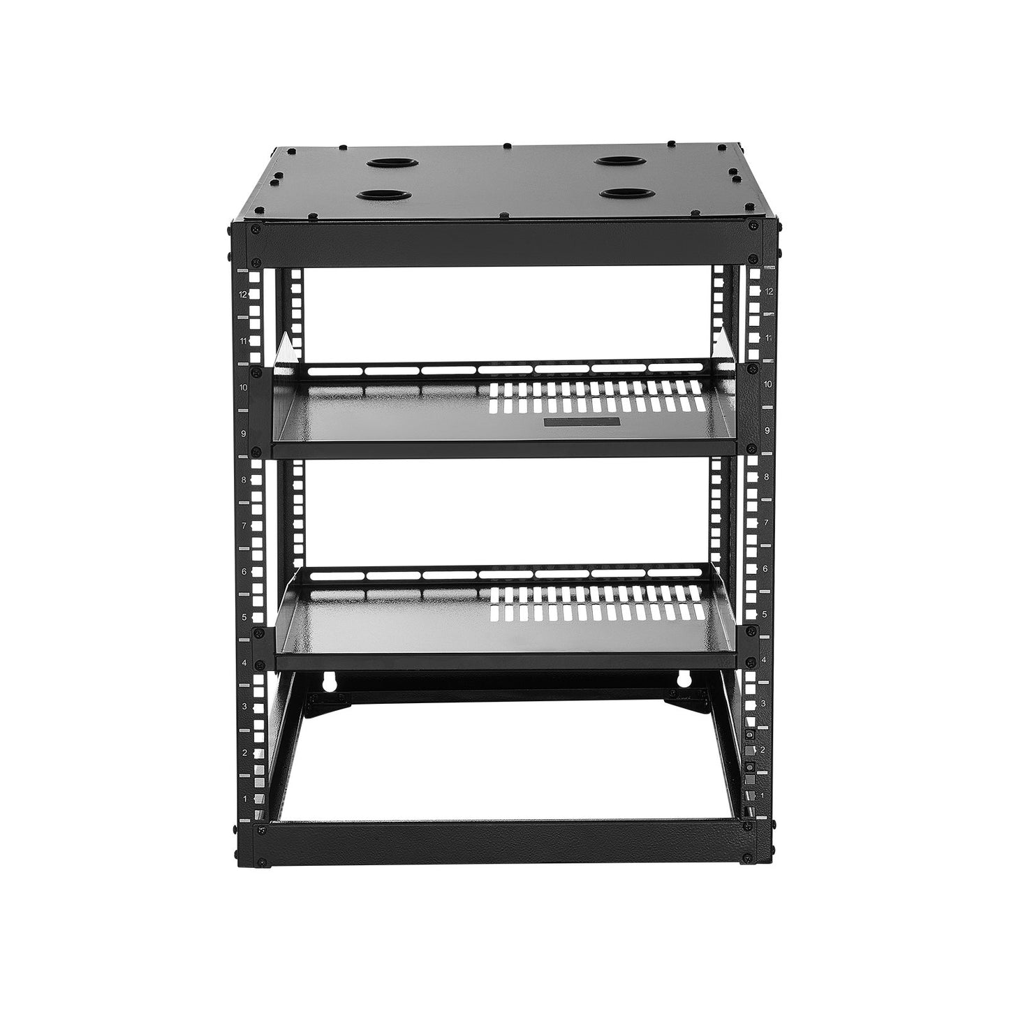 12U Open Frame Network Rack, 585 mm Depth, Wall Mounted or Floor Standing Server Rack, Heavy Duty 4 Post, with Vented Shelves & Mounting Hardware, Holds All Your Networking IT Equipment AV Gear - Image 9
