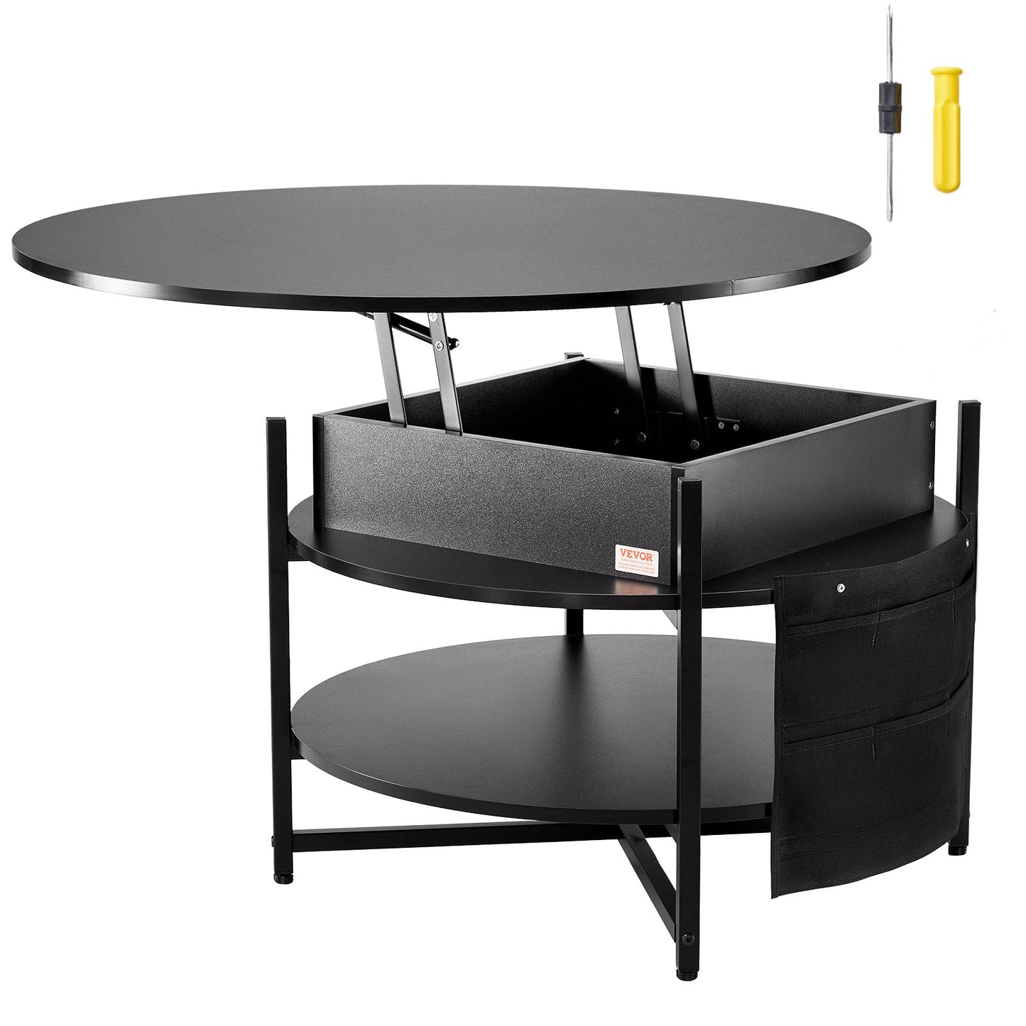 Lift Top Coffee Table 35.3" Round Coffee Table for Living Room Black - Image 9