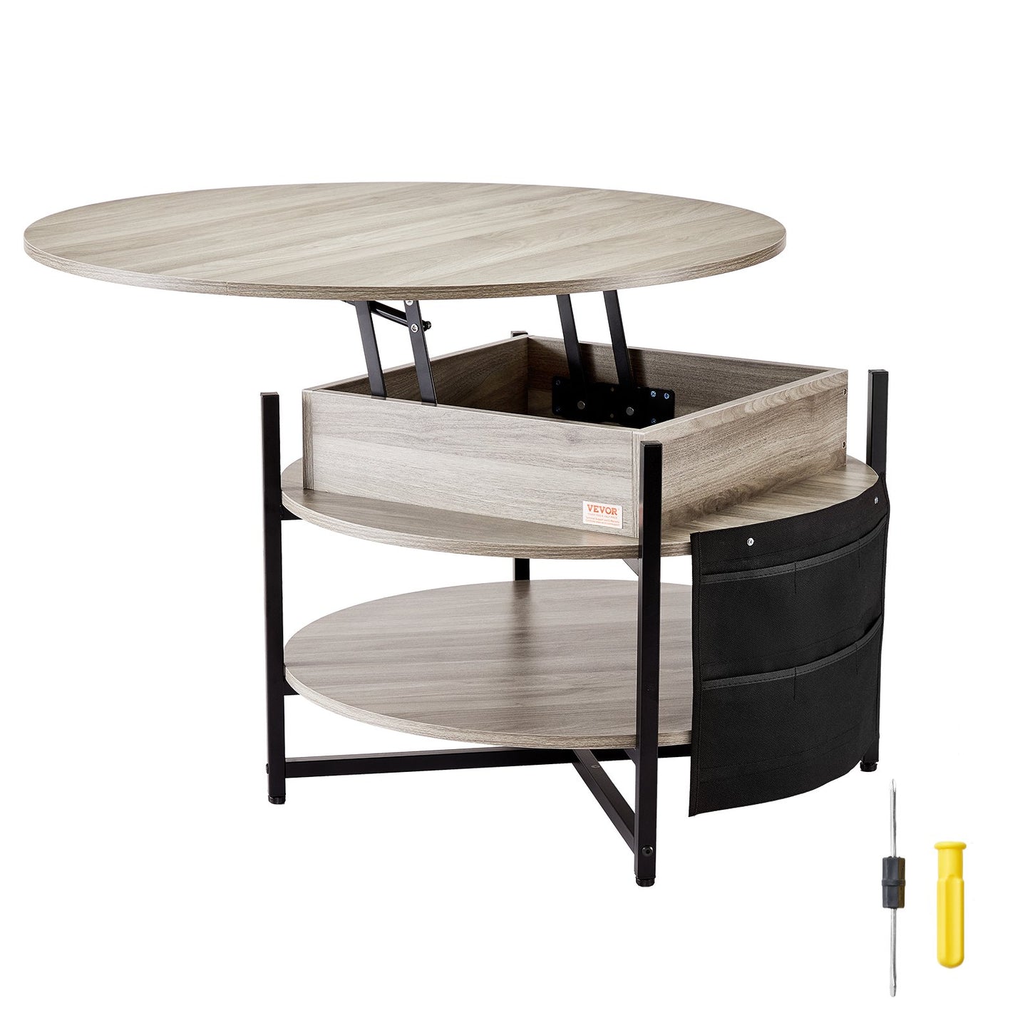 Lift Top Coffee Table 35.3" Round Coffee Table for Living Room White - Image 9