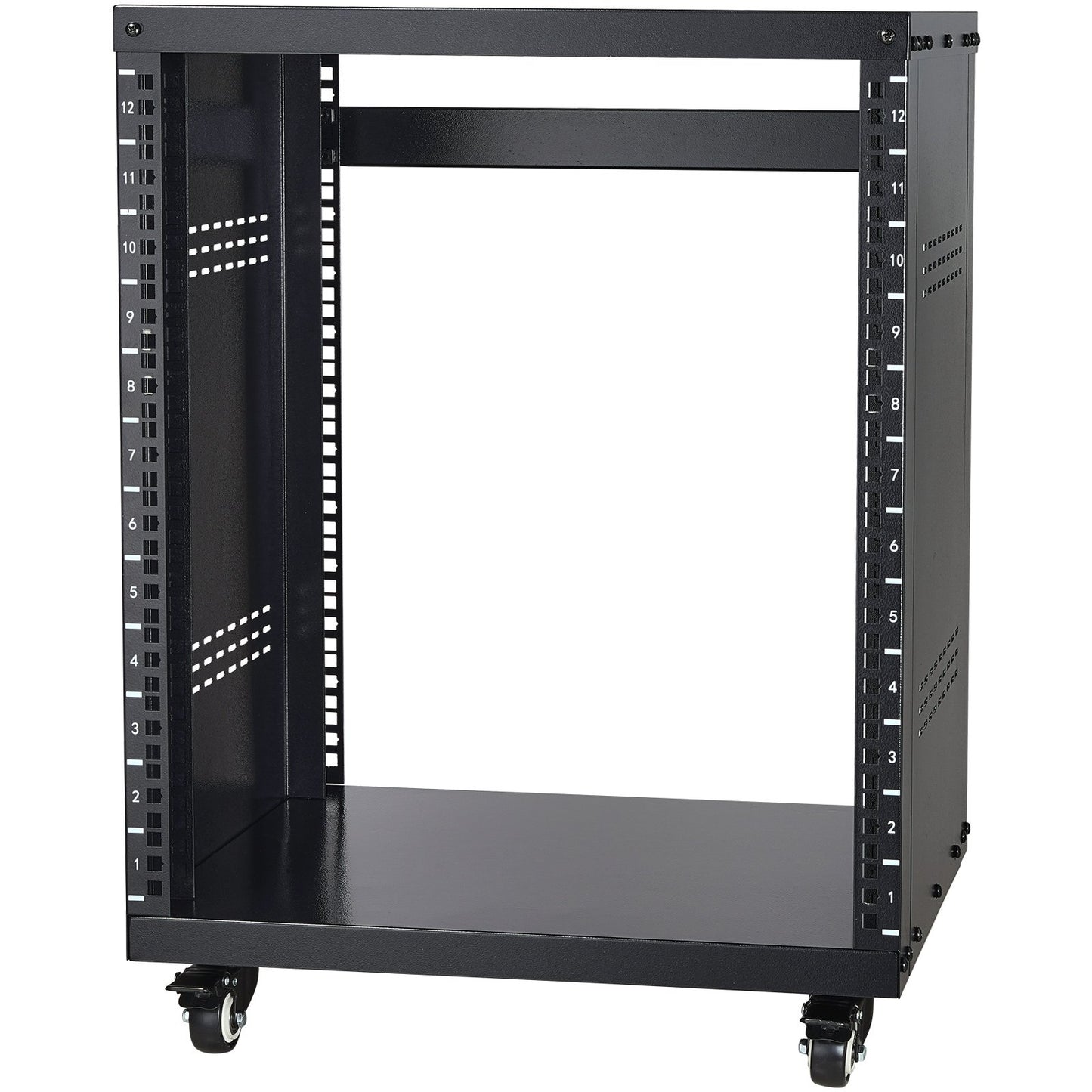 12U AV Rack Stand, 136.08kg Capacity, Network Stereo Recording Studio Rack with Lockable Caster Wheels Round & Square Holes, Special Vent for 482.6 mm Audio Video Musical & IT Equipment Mounting - Image 9