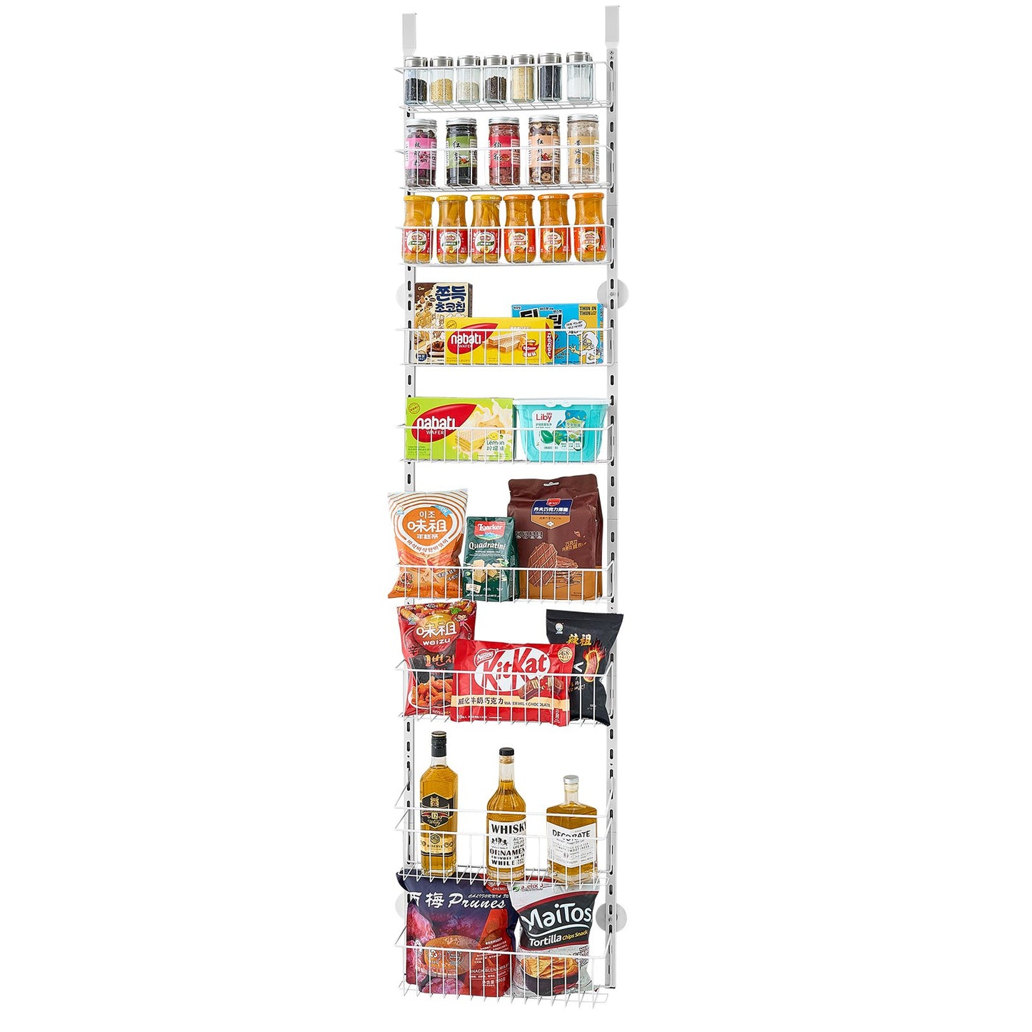 Over the Door Pantry Organizer, 9-Tier Pantry Organization and Storage, Heavy-Duty Steel Hanging Spice Rack, Adjustable Wall Seasoning Shelves, for Home Kitchen Laundry Room Bathroom, White - Image 9