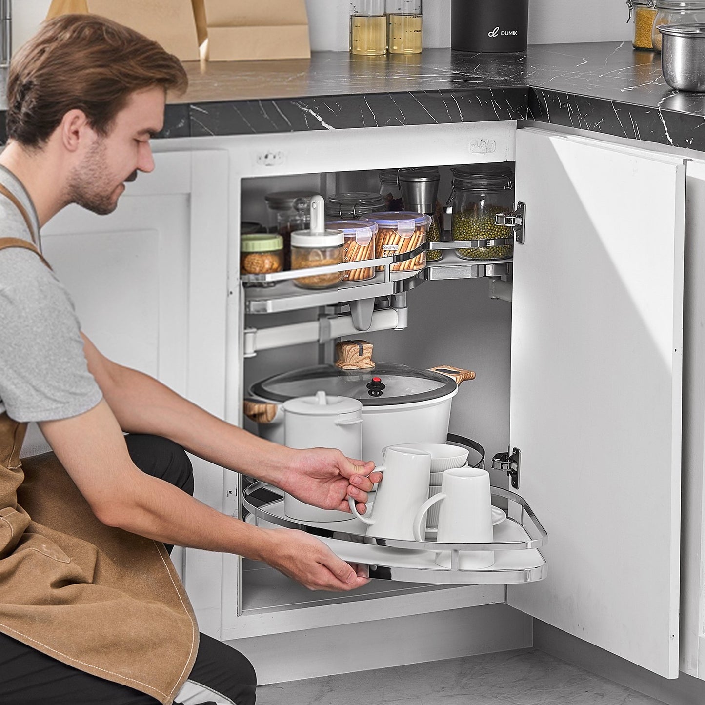 Swing Left Blind Corner Cabinet, Pull Out Organizer for 36 inch Width Blind Cabinet, 2 Tier Height Adjustable Swing Tray, Soft Close Kitchen Cloud Blind Organizer, Left Open - Image 8