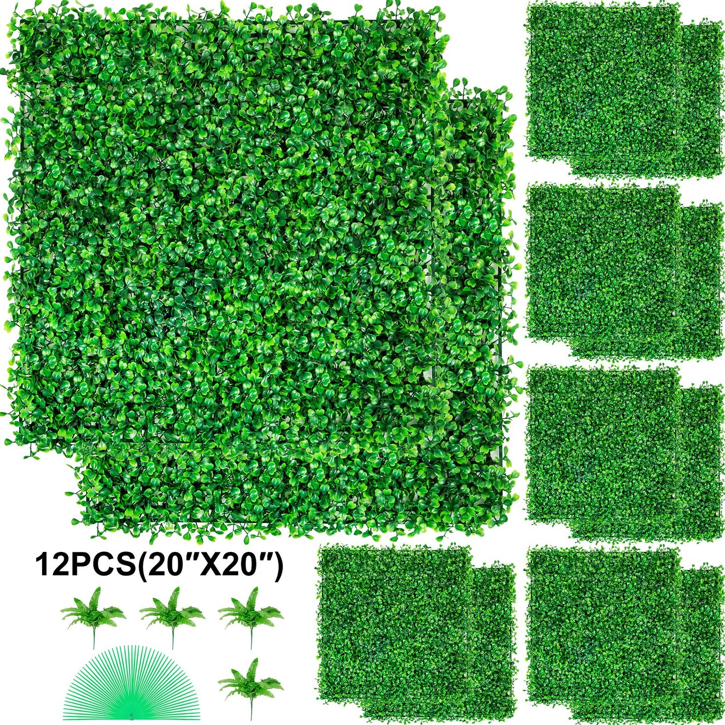 Artificial Boxwood Panel UV 12pcs Boxwood Hedge Wall Panels Artificial Grass Backdrop Wall 20X20" 4cm Green Grass Wall Fake Hedge for Decor Privacy Fence Indoor Outdoor Garden Backyard - Image 8