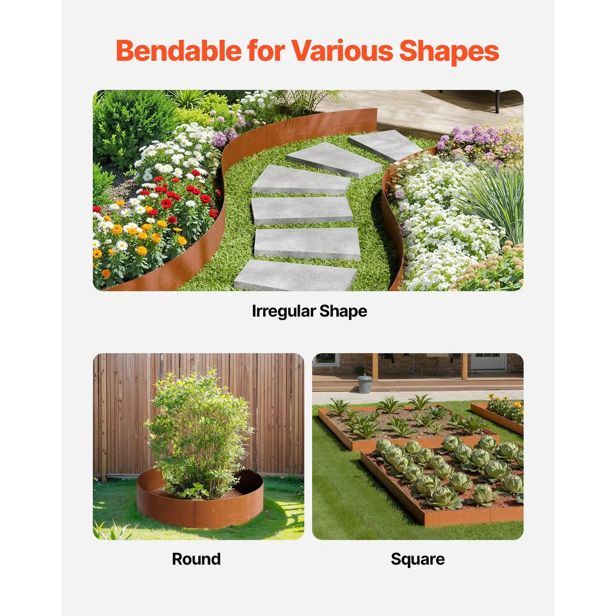 Steel Landscape Edging, 6 Packs 40 x 6 in Weather-Resistant & Pre-Rust Metal Landscape Edging, Bendable Garden Edging Border, Heavy Duty Lawn Edging, Flower Bed Yard Pathway Divider - Image 4