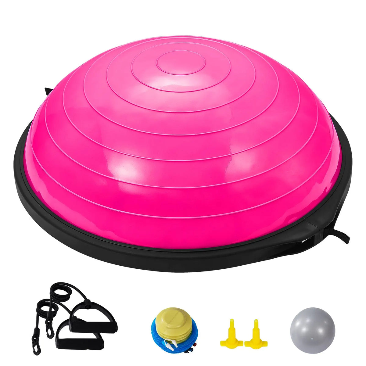 Half Exercise Ball Trainer, 26 inch Balance Ball Trainer, 1500lbs Capacity Stability Ball, Yoga Ball with Resistance Bands & Foot Pump, Strength Fitness Ball for Home Gym Full Body Workout, Pink - Image 9
