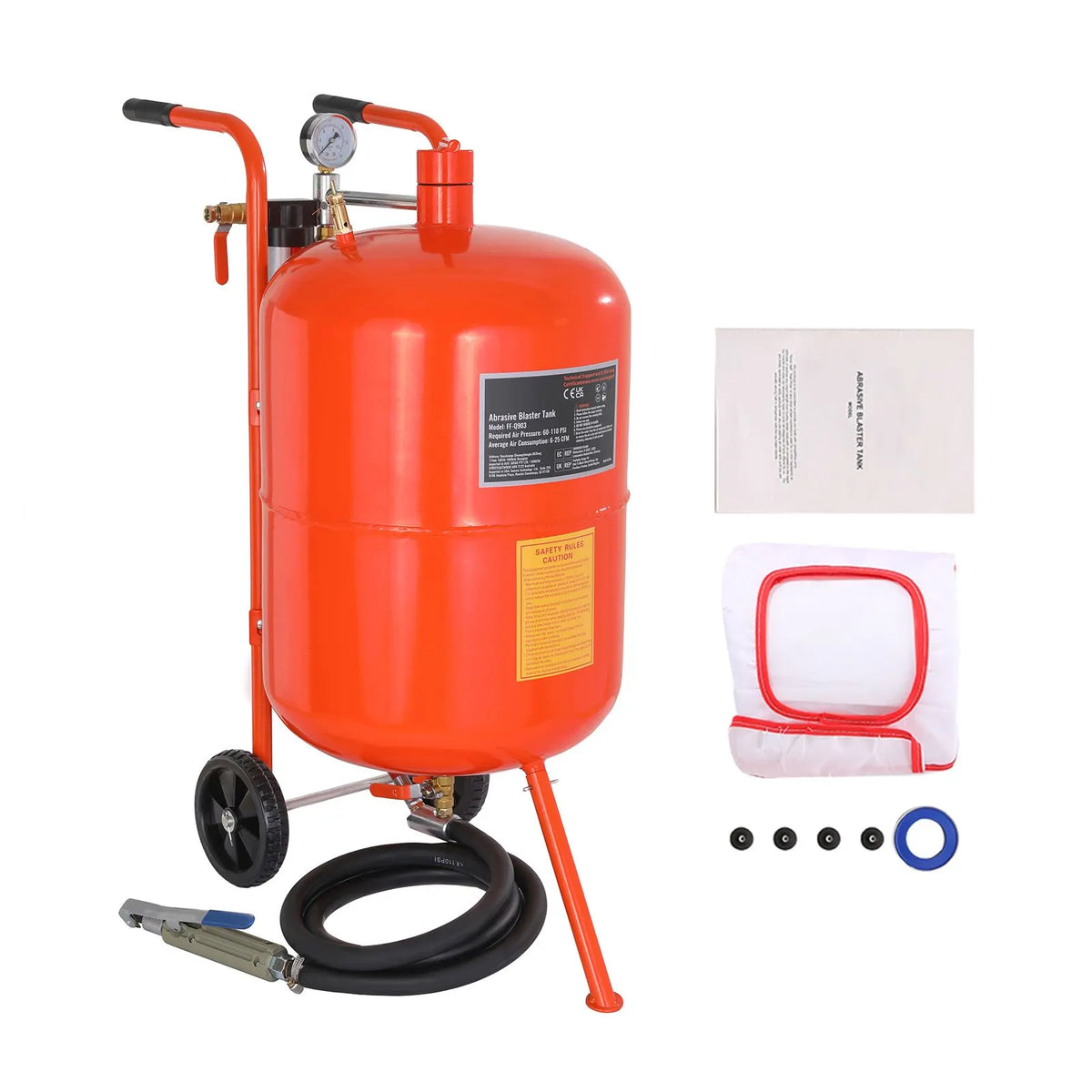 20 Gallon Sand Blaster, 60-110 PSI High Pressure Sandblaster, Portable Abrasive Blasting Tank, Air Sand Blasting Kit with 4 Ceramic Nozzles and Oil-Water Separator for Paint, Stain, Rust Removal - Image 9