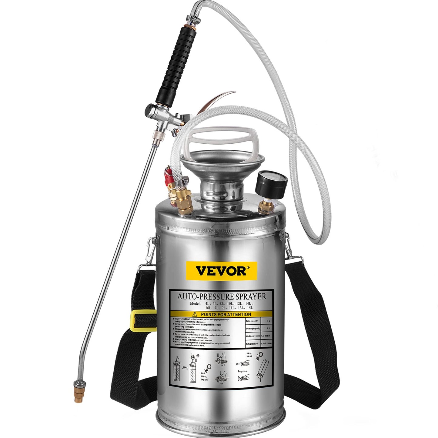 1.5Gal Stainless Steel Sprayer, Set with 16" Wand& Handle& 3.3FT Reinforced Hose, Hand Pump Sprayer with Pressure Gauge&Safety Valve, Adjustable Nozzle Suitable for Gardening& Sanitizing - Image 9