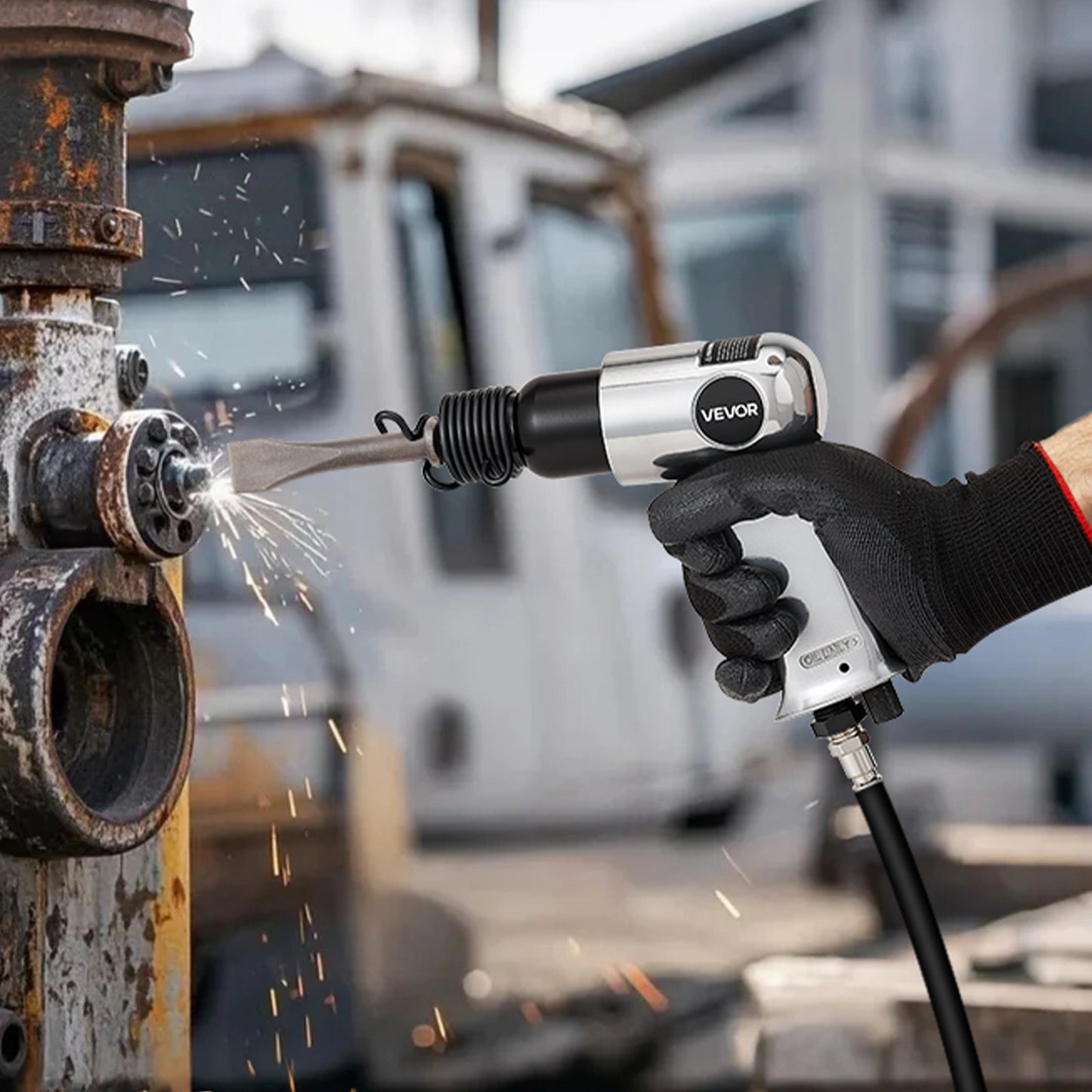 Air Hammer, 4500BPM Pneumatic Hammer with 40mm Stroke & 4PCS Chisels Round Shank, Lightweight & Compact Air Chisel Pneumatic Shovel Tool for Cutting Punching Scraping - Image 8
