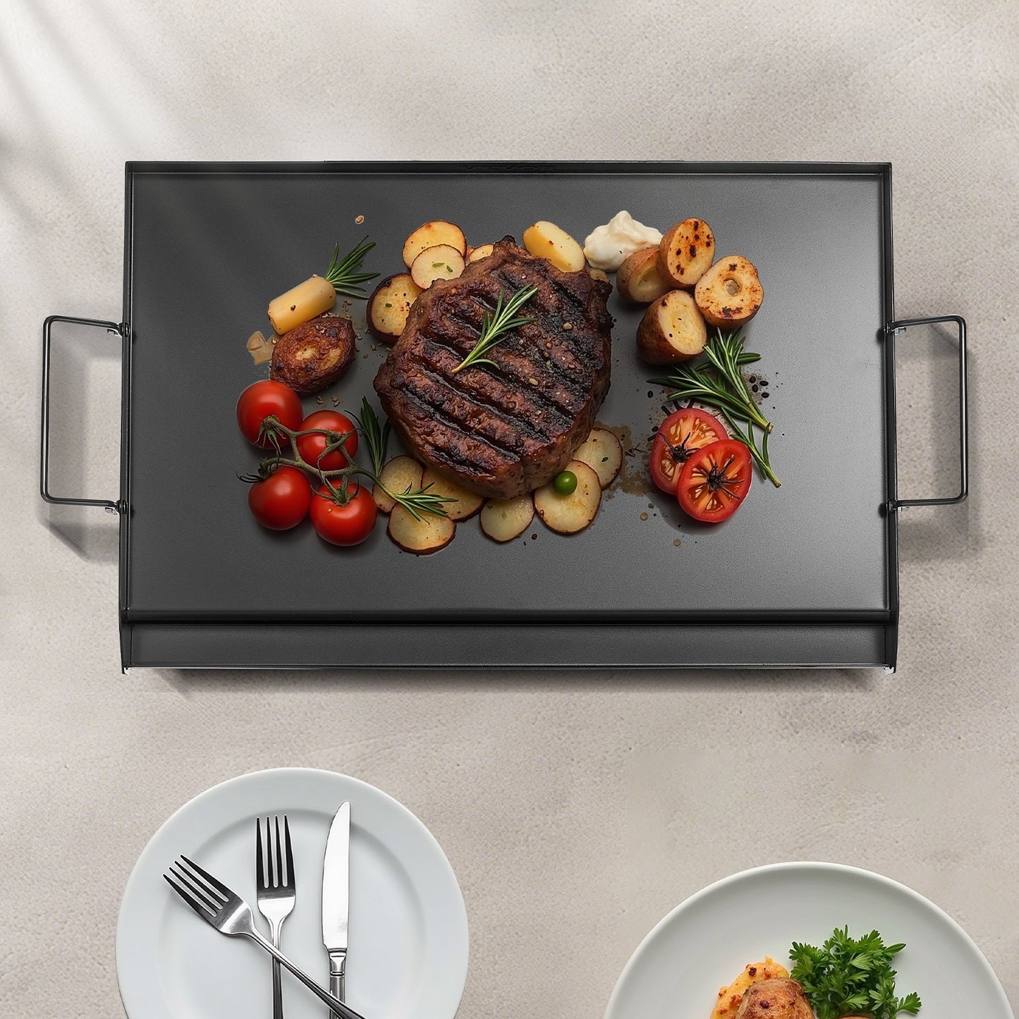 Carbon Steel Griddle, 24x16 inch Universal Flat Top Rectangular Plate, Gas Grill Griddle for BBQ Grill, Teppanyaki, Portable Family Cookware with Handle, for Camping Tailgating Party - Image 8