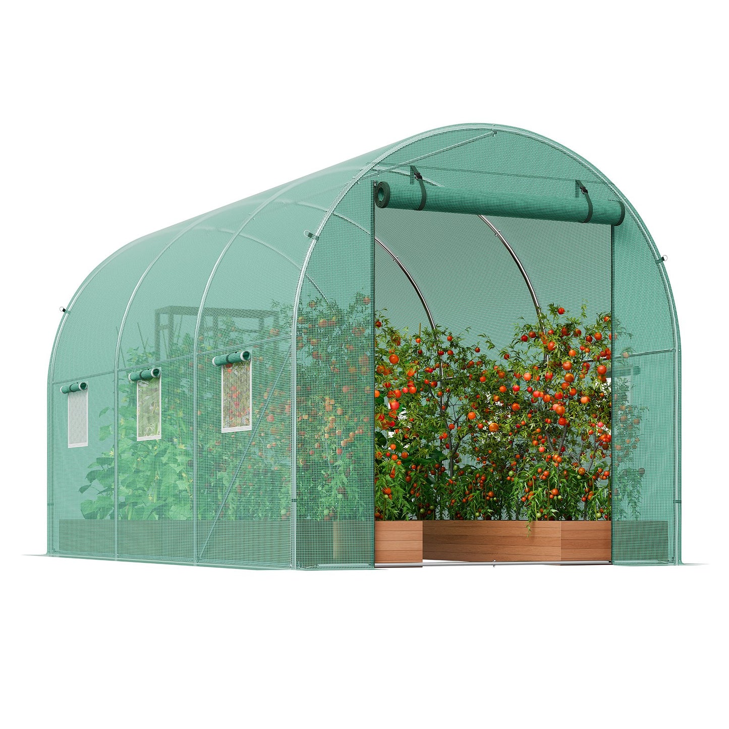 Walk-in Tunnel Greenhouse 11.32x6.4x6.3ft Galvanized Frame PE Cover Green - Image 9