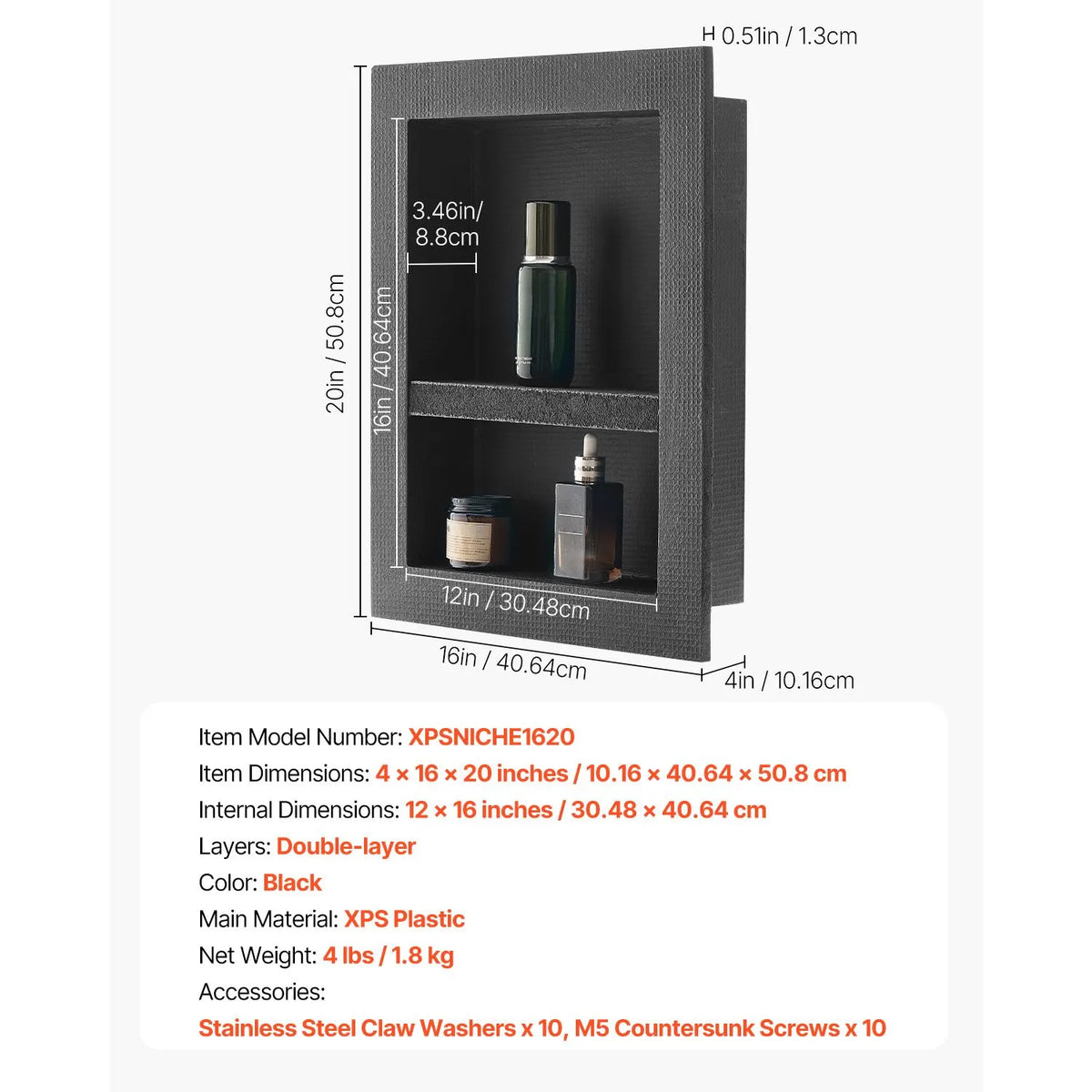 Shower Niche 40.6 x 50.8 x 10.2 cm Recessed Wall Divider Shelf Bathroom - Image 7