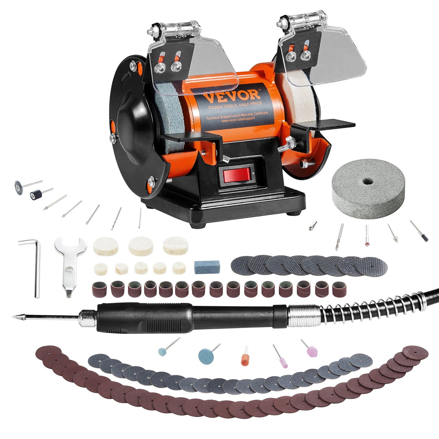 Jewelry Polisher, Bench Grinder Polishing & Buffing Machine, 3590RPM Bench Lathe Polisher with 1 Wool Wheel & 1 Abrasive Fiber Wheel & 1 Grinding Wheel & 100pcs Tools - Image 9