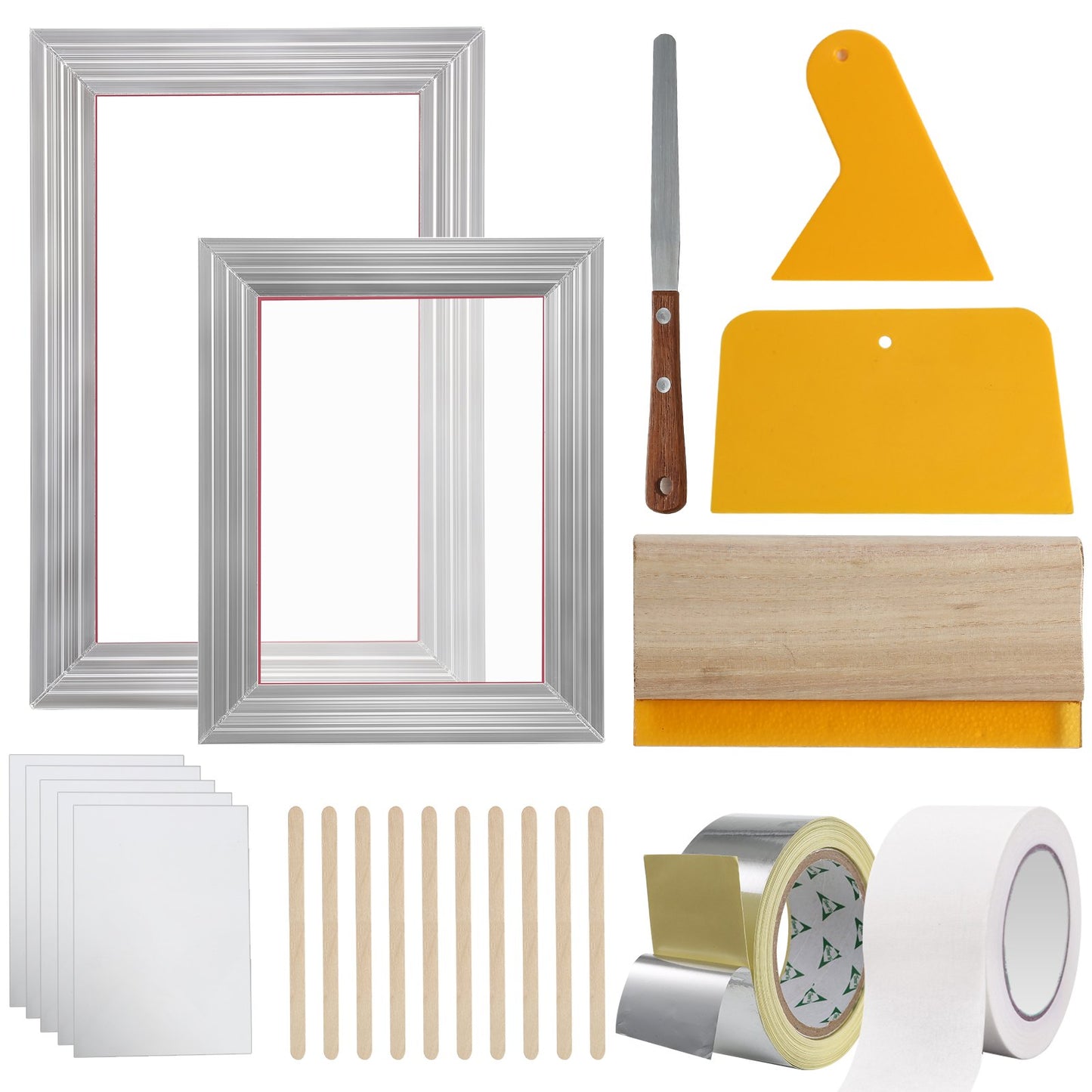 Screen Printing Kit, 2 Pieces Aluminum Silk Screen Printing Frames20.3 x 25.4/25.4 x 35.6cm 110 Count Mesh, 2 Tapes and Screen Printing Squeegees and Transparency Films for T-shirts DIY - Image 9